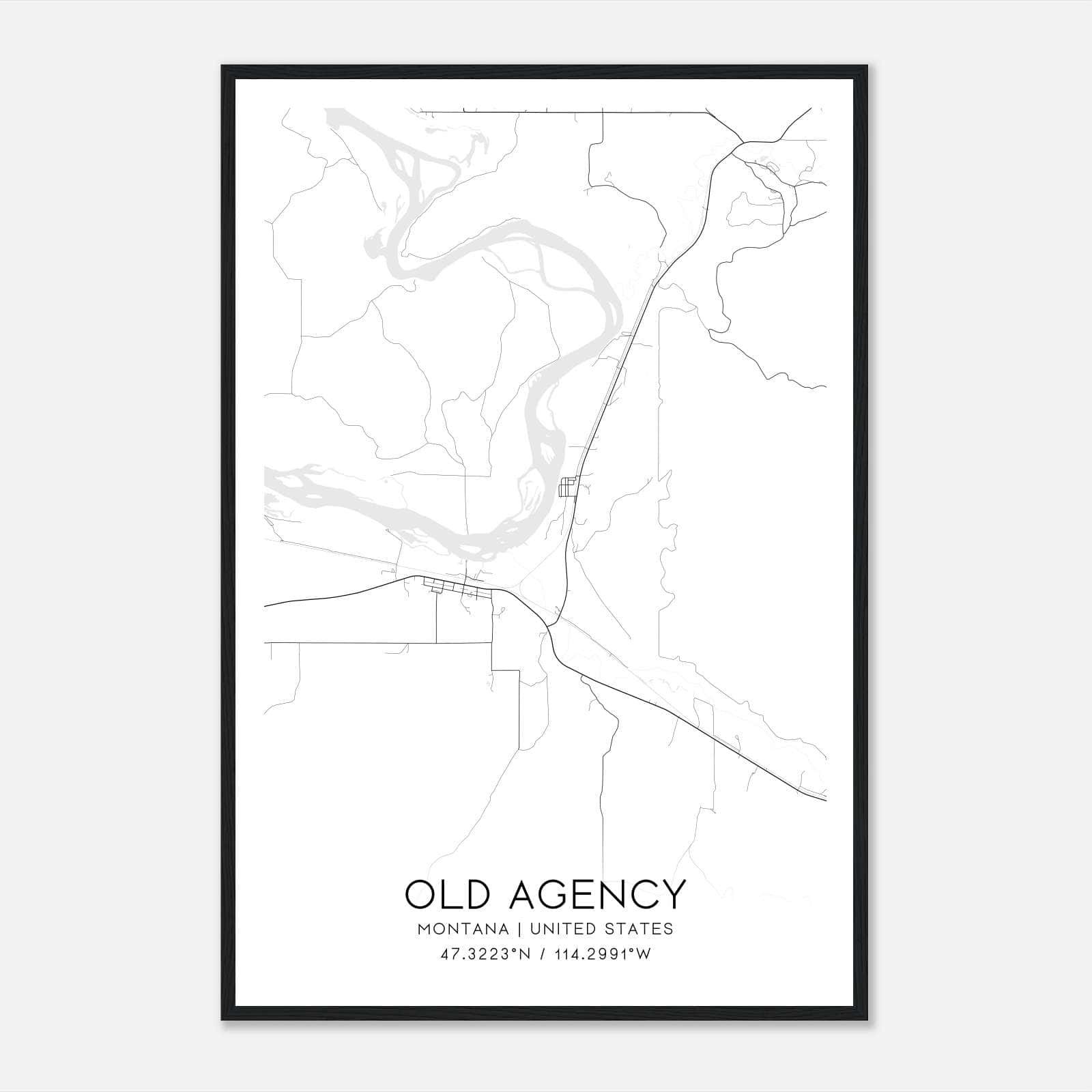 Old Agency Montana Map Poster, Modern Home Decor Wall Art Print Old Agency Montana Map Poster, Modern Home Decor Wall Art Print