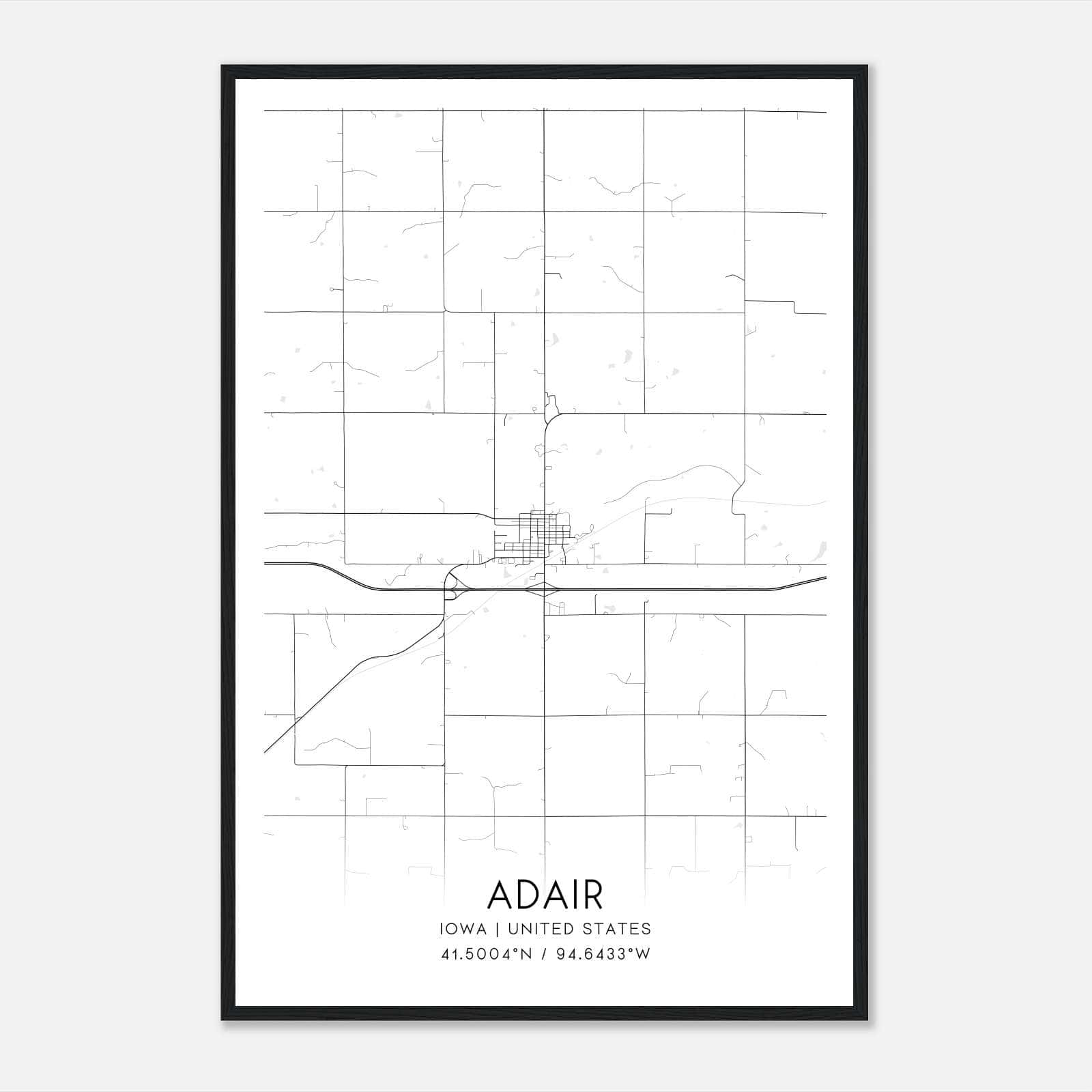 Adair Iowa Map Poster, Modern Home Decor Wall Art Print