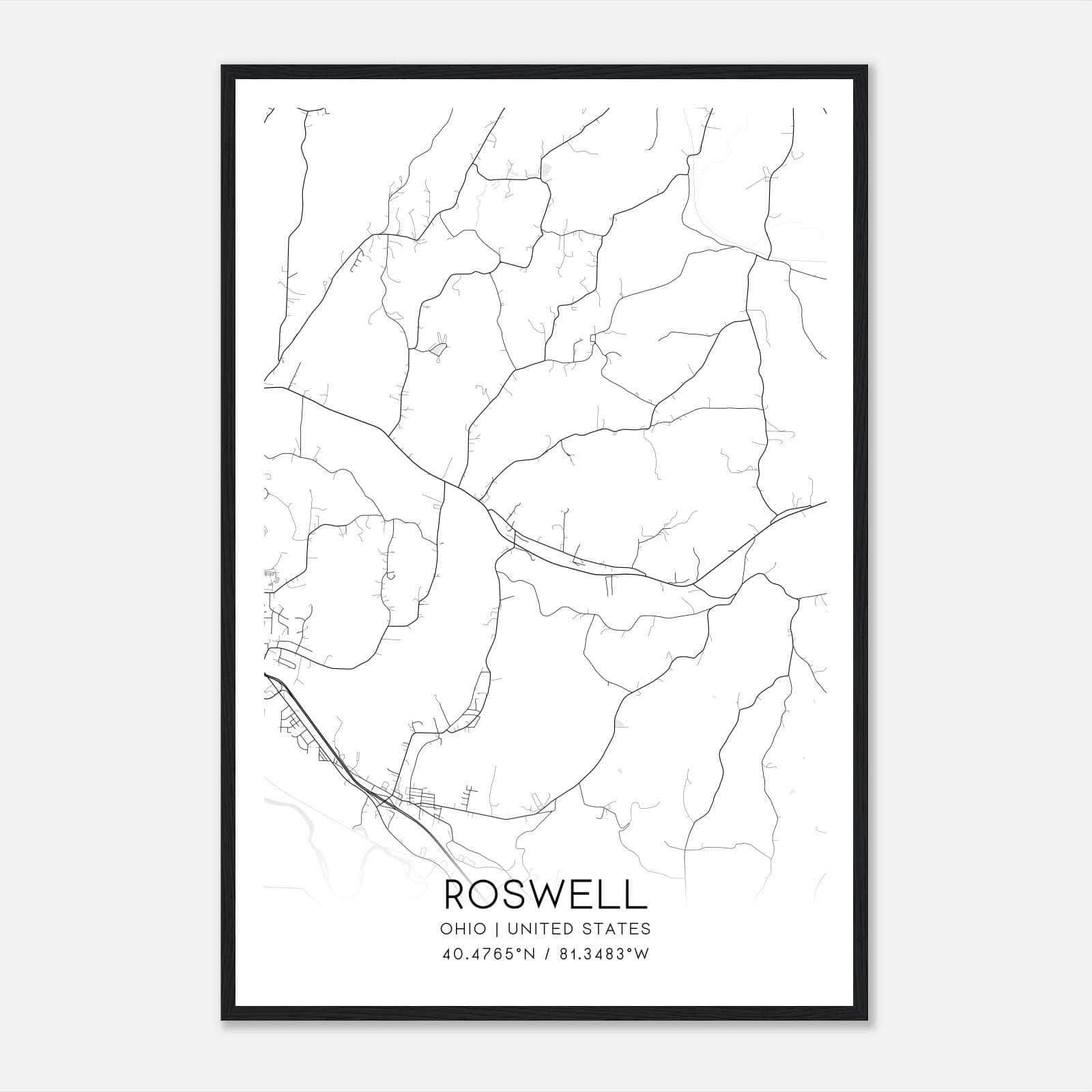 Roswell Ohio Map Poster, Modern Home Decor Wall Art Print Roswell Ohio Map Poster, Modern Home Decor Wall Art Print