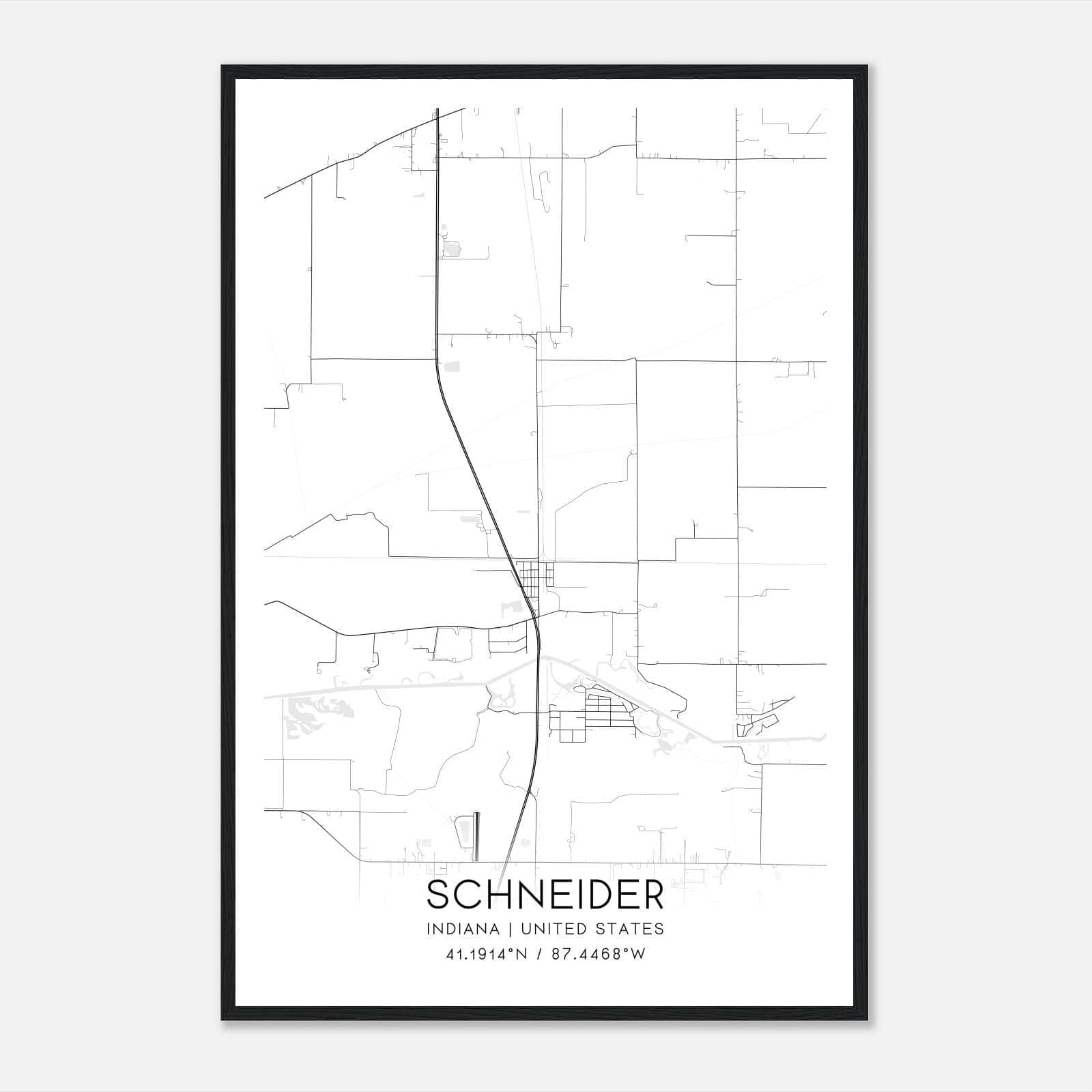 Schneider Indiana Map Poster, Modern Home Decor Wall Art Print Schneider Indiana Map Poster, Modern Home Decor Wall Art Print
