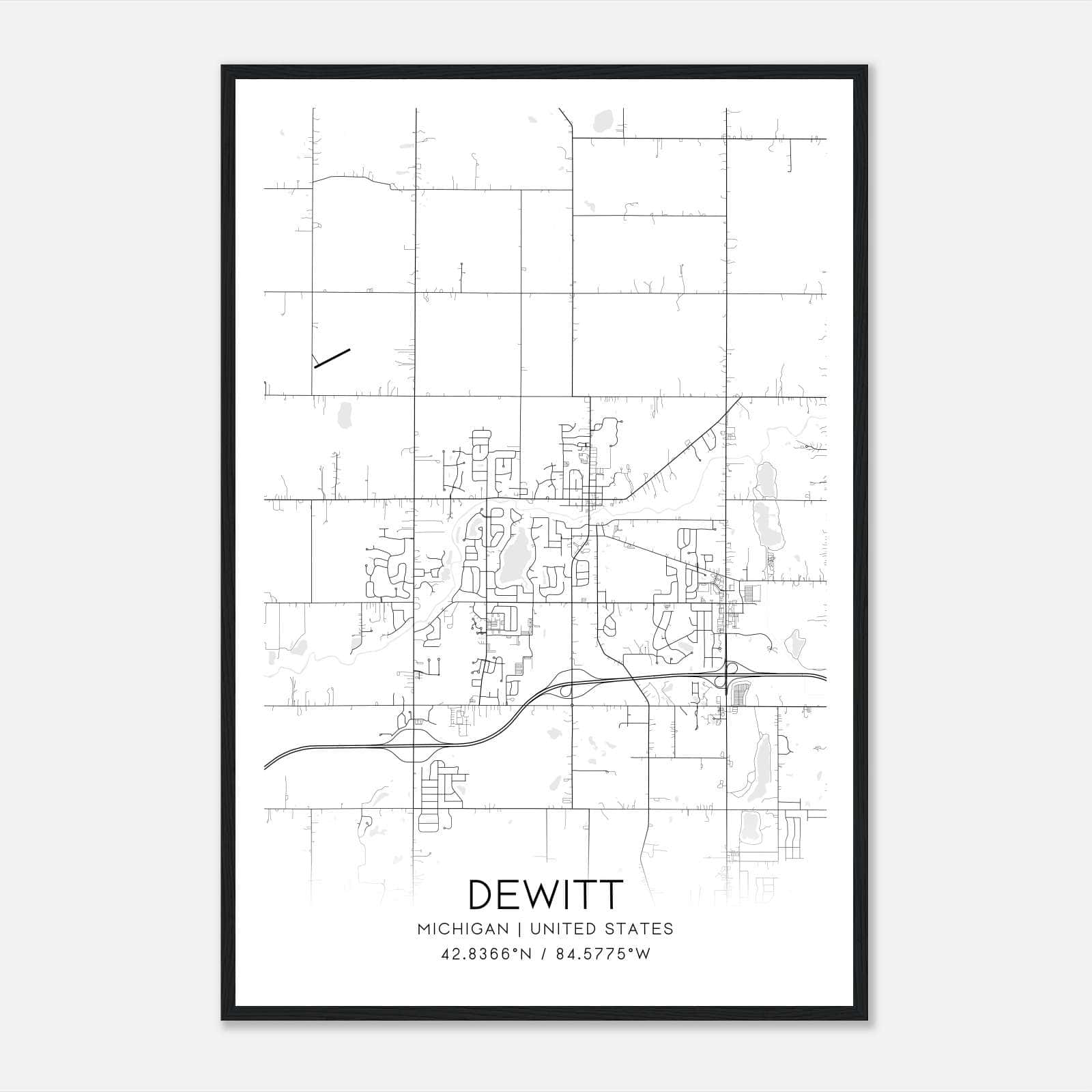 Dewitt Michigan Map Poster, Modern Home Decor Wall Art Print Dewitt Michigan Map Poster, Modern Home Decor Wall Art Print