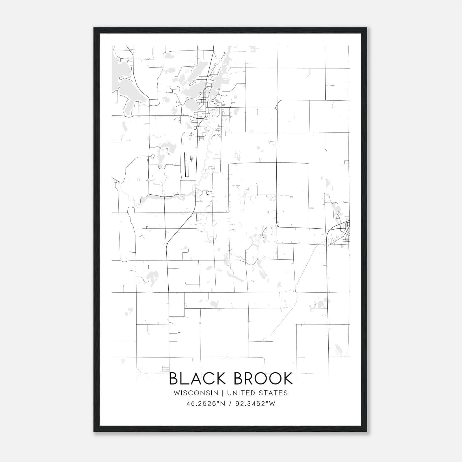 Black Brook Wisconsin Map Poster, Modern Home Decor Wall Art Print Black Brook Wisconsin Map Poster, Modern Home Decor Wall Art Print
