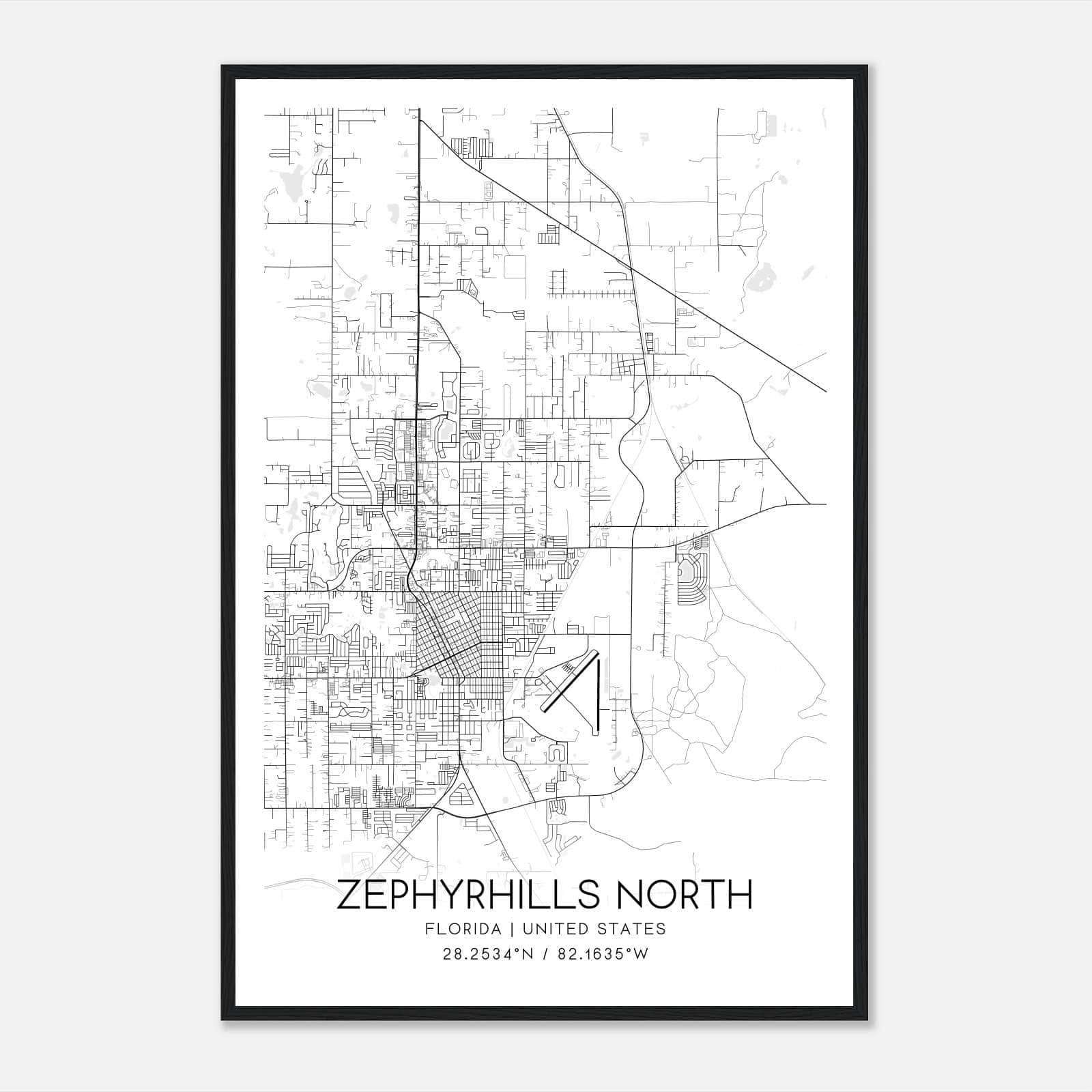Zephyrhills North Florida Map Poster, Modern Home Decor Wall Art Print
