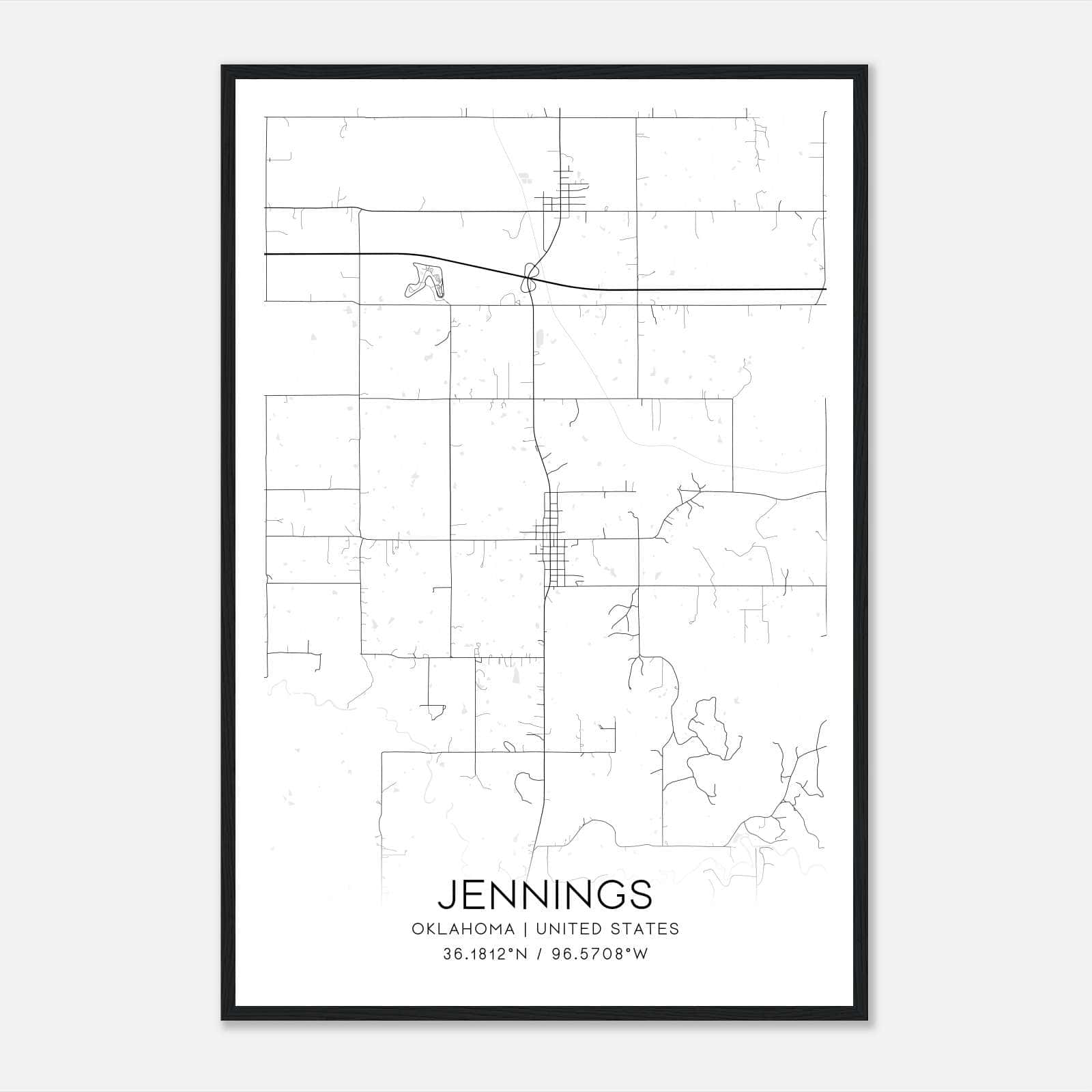 Jennings Oklahoma Map Poster, Modern Home Decor Wall Art Print Jennings Oklahoma Map Poster, Modern Home Decor Wall Art Print