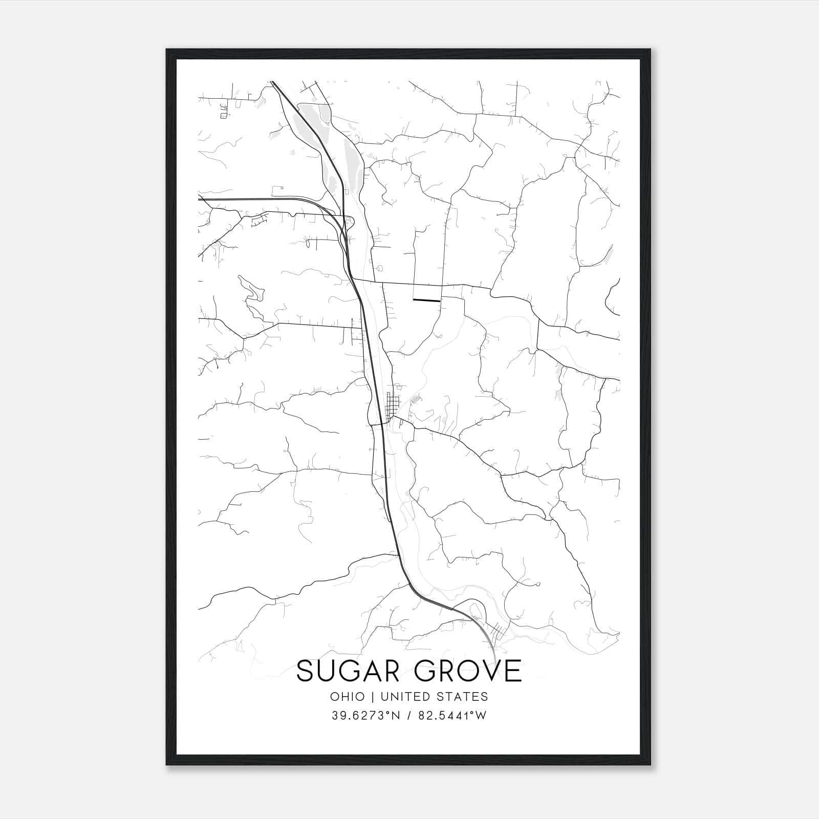 Sugar Grove Ohio Map Poster, Modern Home Decor Wall Art Print Sugar Grove Ohio Map Poster, Modern Home Decor Wall Art Print