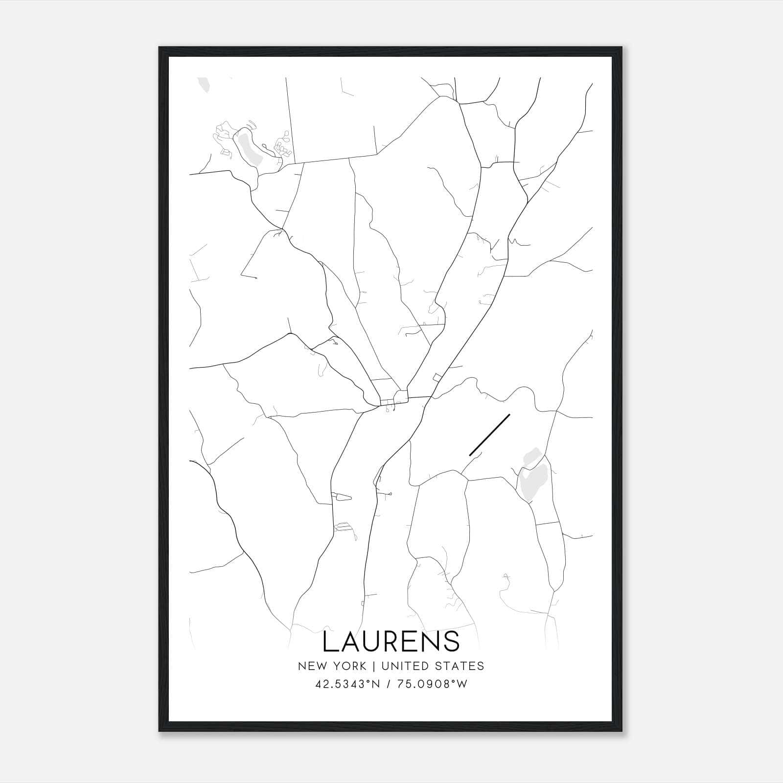 Laurens New York Map Poster, Modern Home Decor Wall Art Print Laurens New York Map Poster, Modern Home Decor Wall Art Print