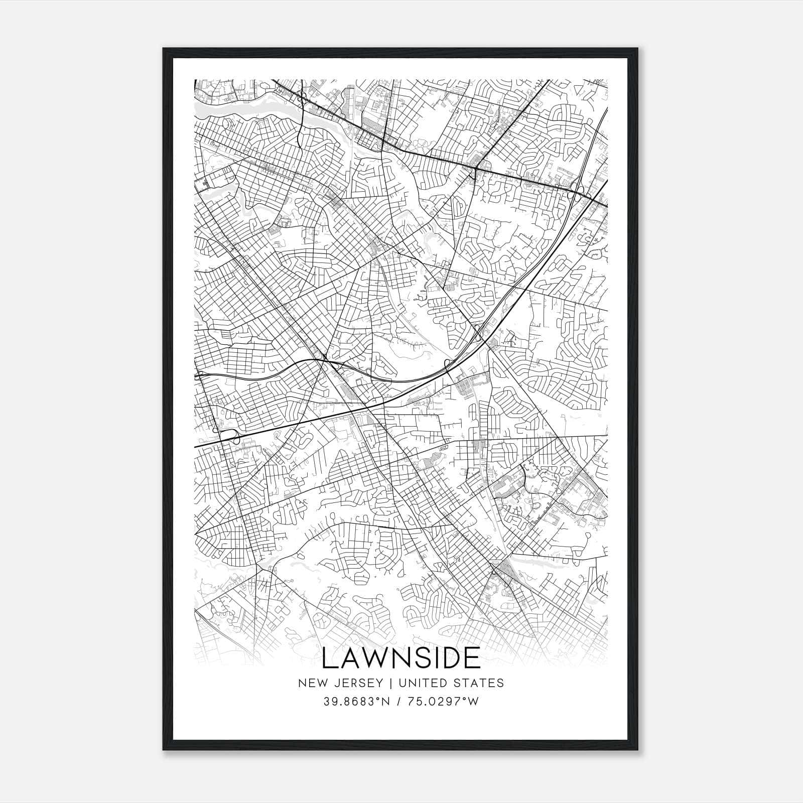 Lawnside New Jersey Map Poster, Modern Home Decor Wall Art Print Lawnside New Jersey Map Poster, Modern Home Decor Wall Art Print
