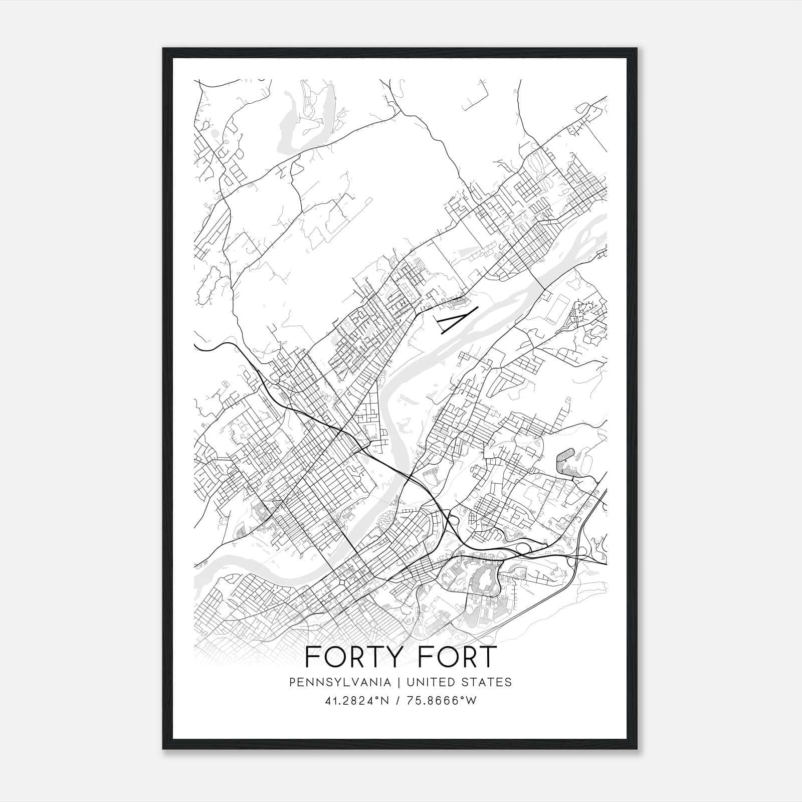 Forty Fort Pennsylvania Map Poster, Modern Home Decor Wall Art Print Forty Fort Pennsylvania Map Poster, Modern Home Decor Wall Art Print