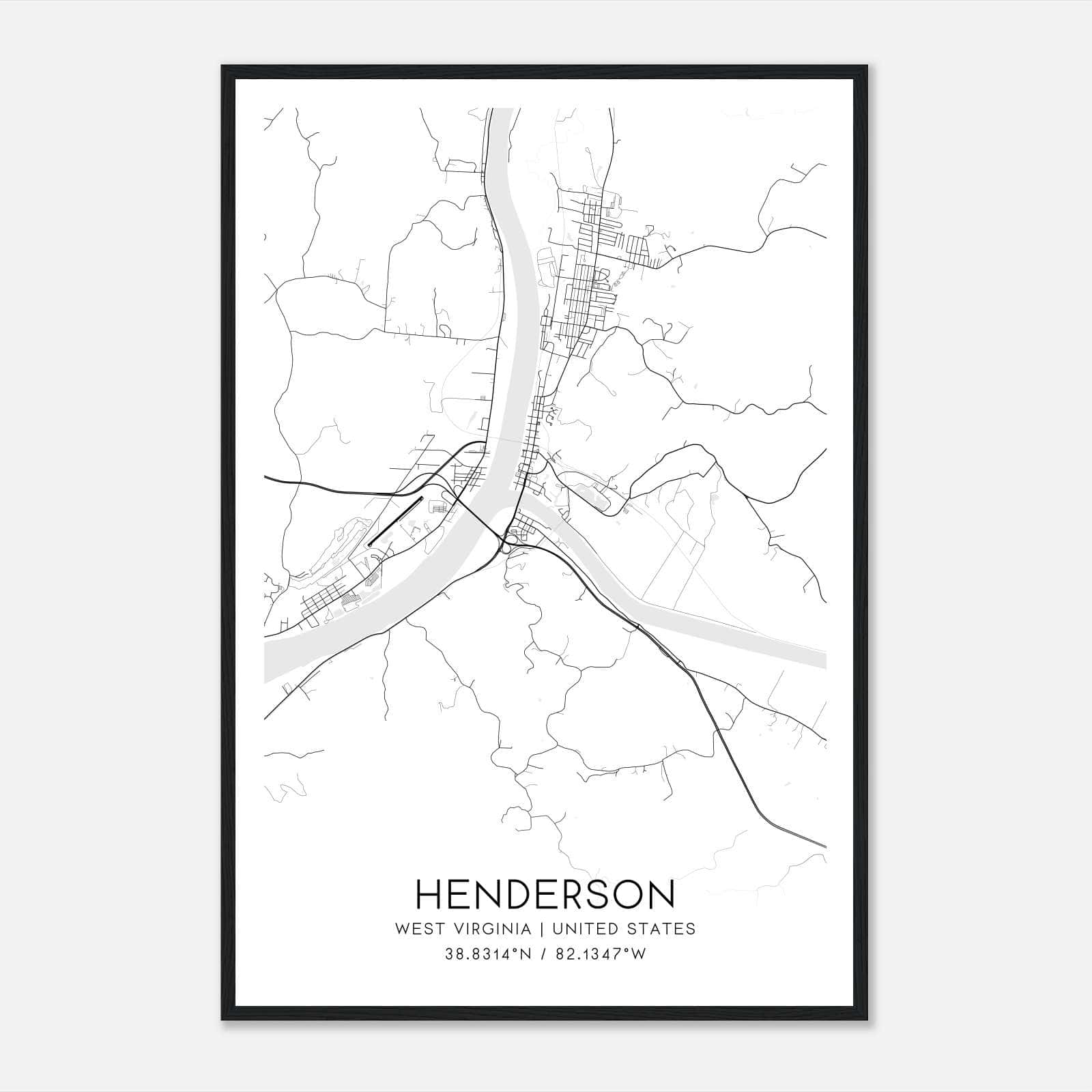 Henderson West Virginia Map Poster, Modern Home Decor Wall Art Print Henderson West Virginia Map Poster, Modern Home Decor Wall Art Print