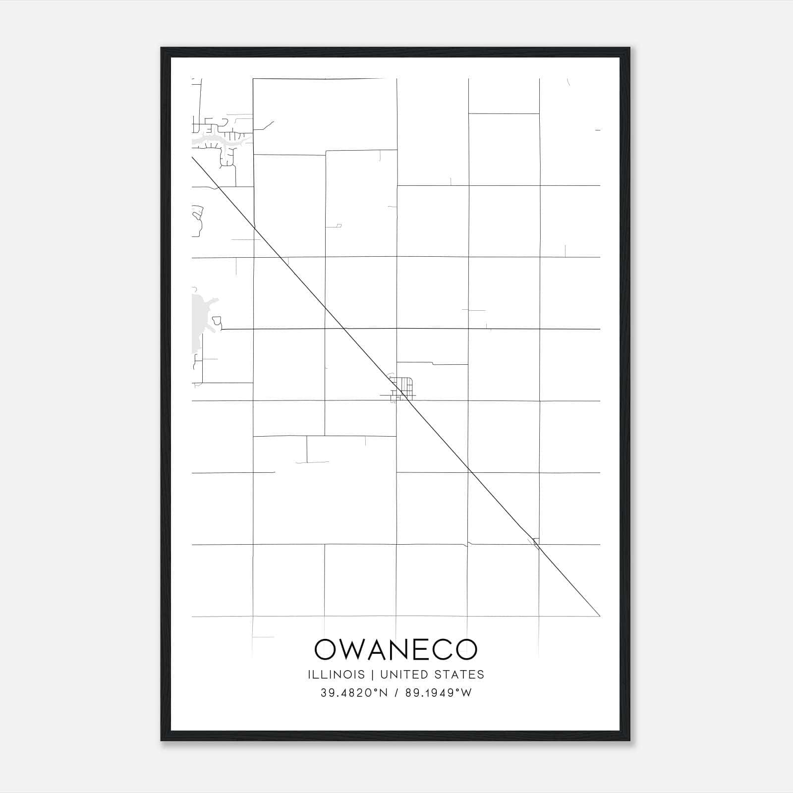 Owaneco Illinois Map Poster, Modern Home Decor Wall Art Print Owaneco Illinois Map Poster, Modern Home Decor Wall Art Print