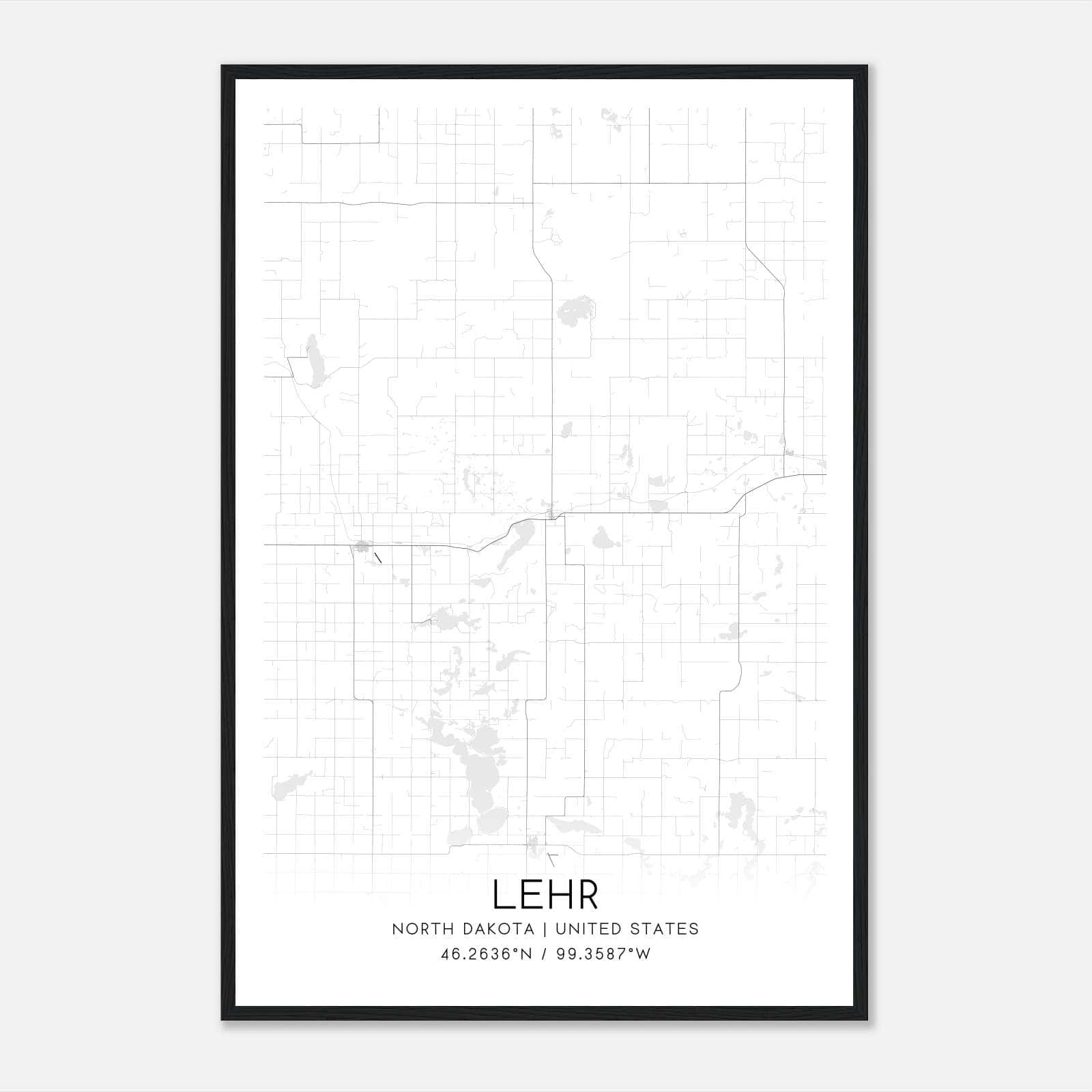 Lehr North Dakota Map Poster, Modern Home Decor Wall Art Print Lehr North Dakota Map Poster, Modern Home Decor Wall Art Print