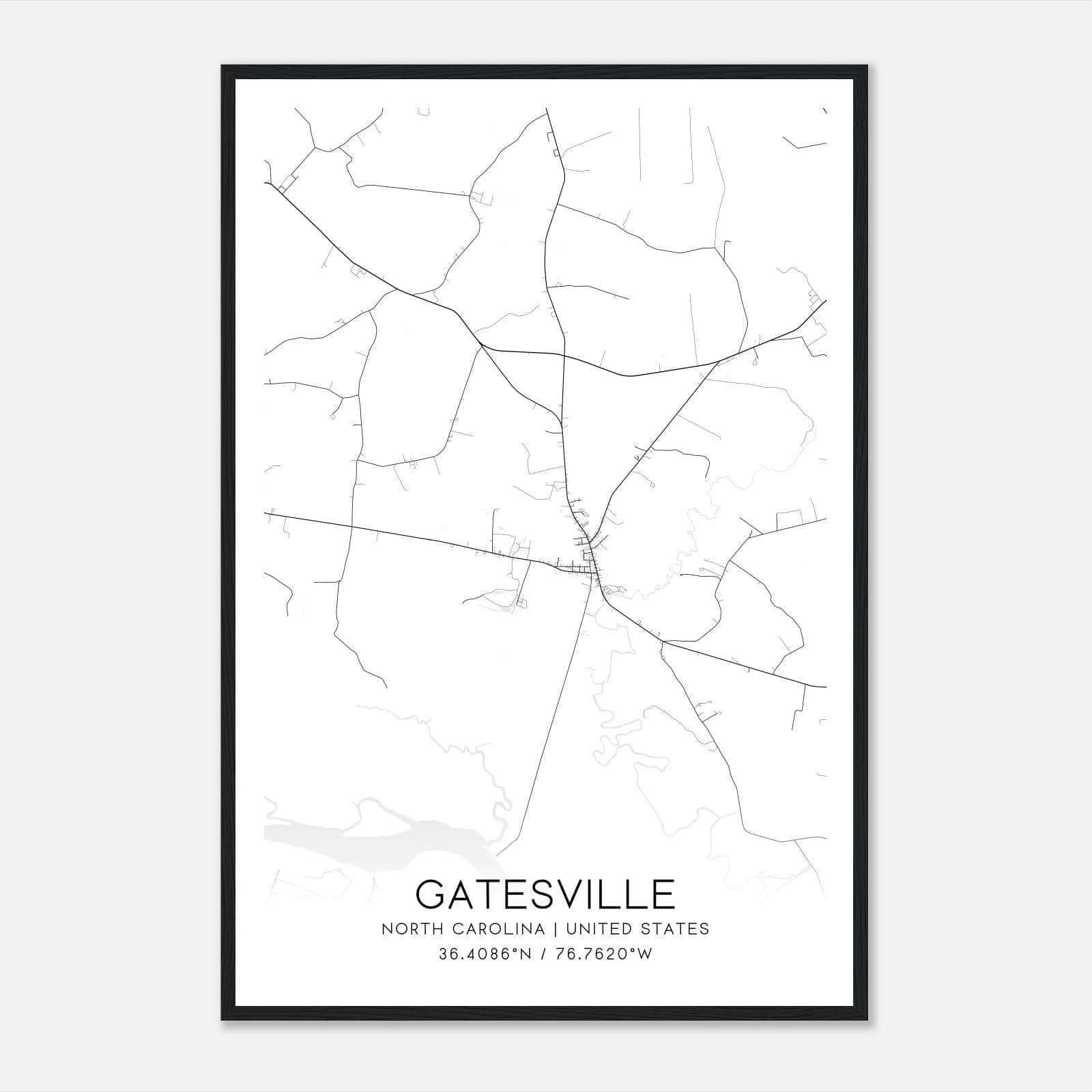 Gatesville North Carolina Map Poster, Modern Home Decor Wall Art Print