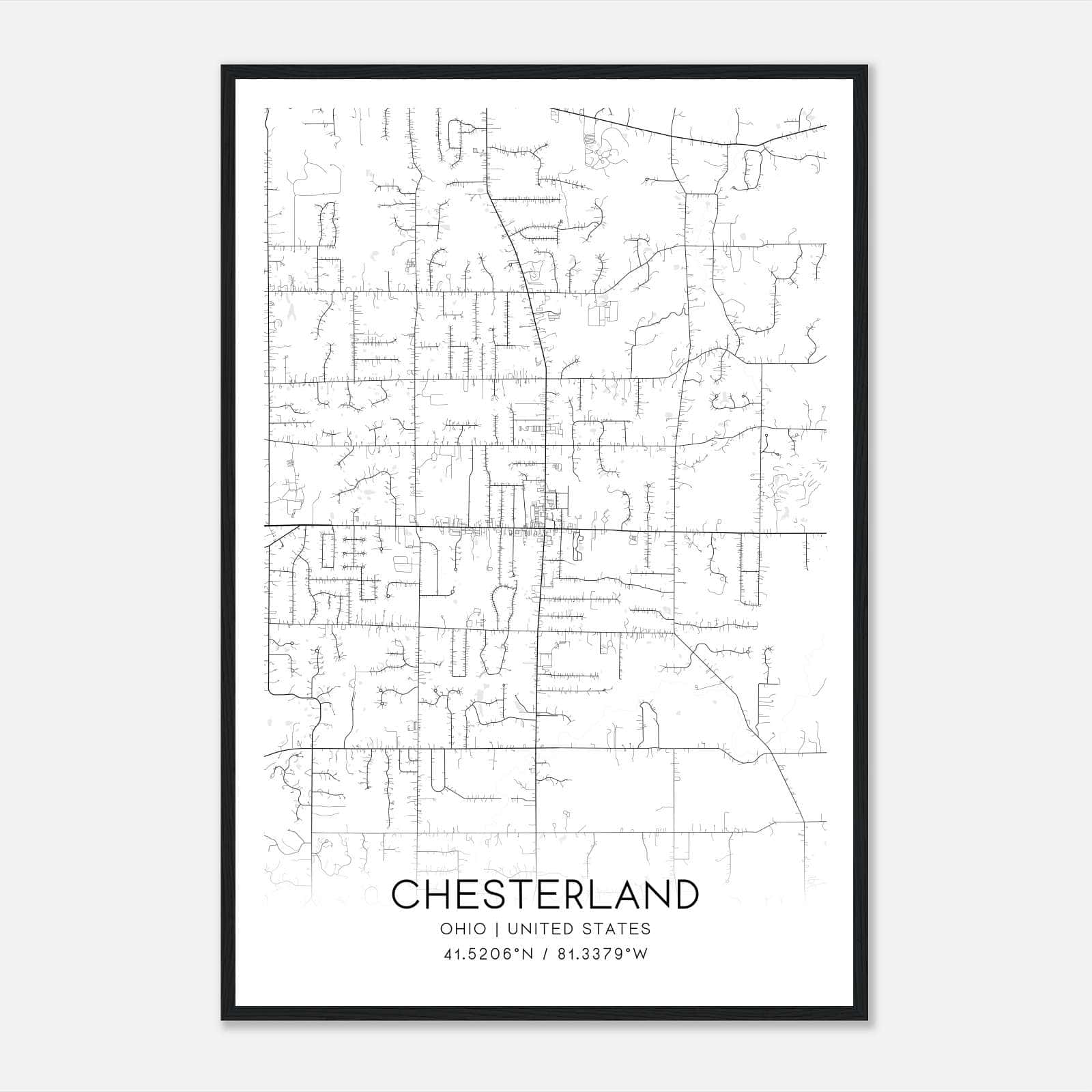 Chesterland Ohio Map Poster, Modern Home Decor Wall Art Print Chesterland Ohio Map Poster, Modern Home Decor Wall Art Print