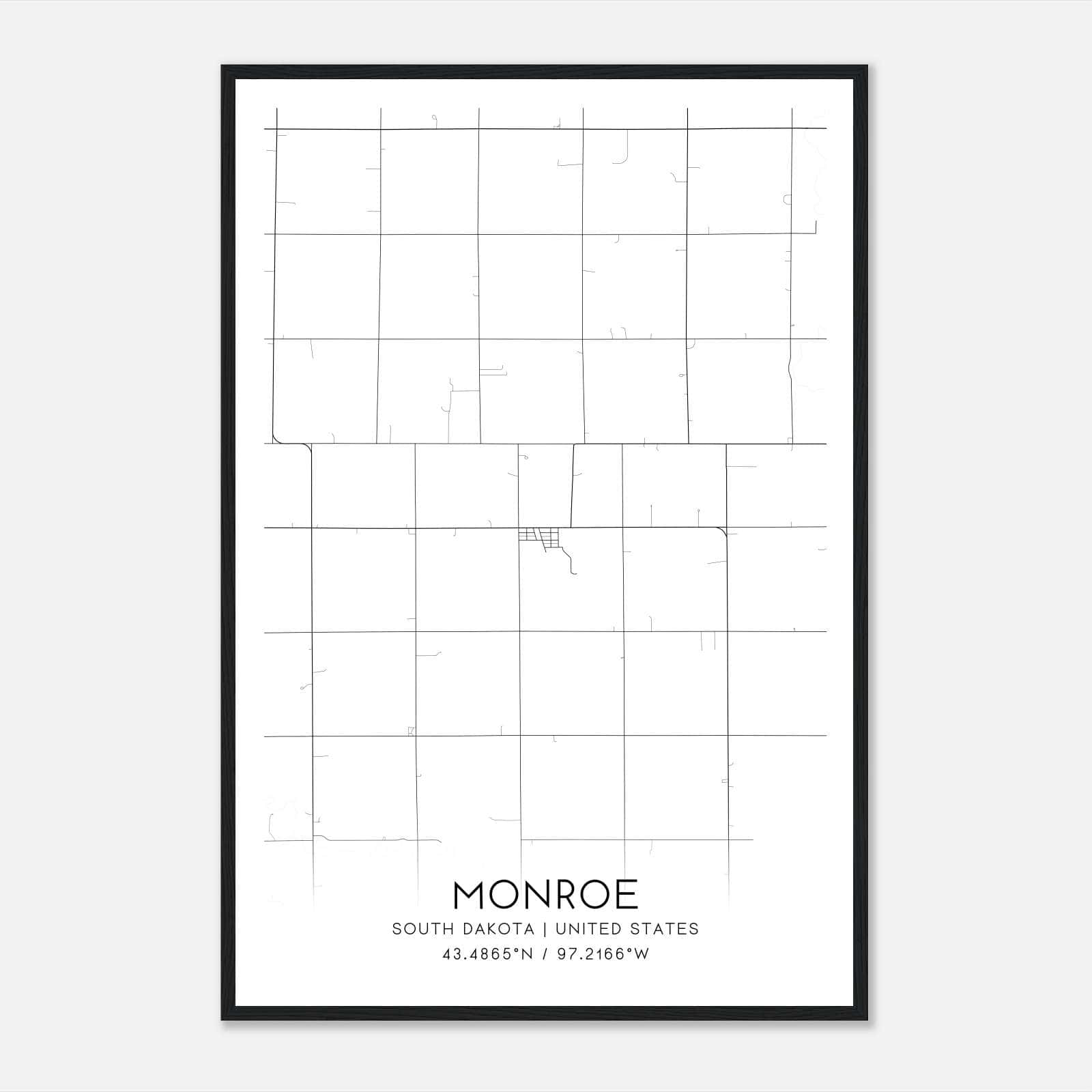 Monroe South Dakota Map Poster, Modern Home Decor Wall Art Print Monroe South Dakota Map Poster, Modern Home Decor Wall Art Print