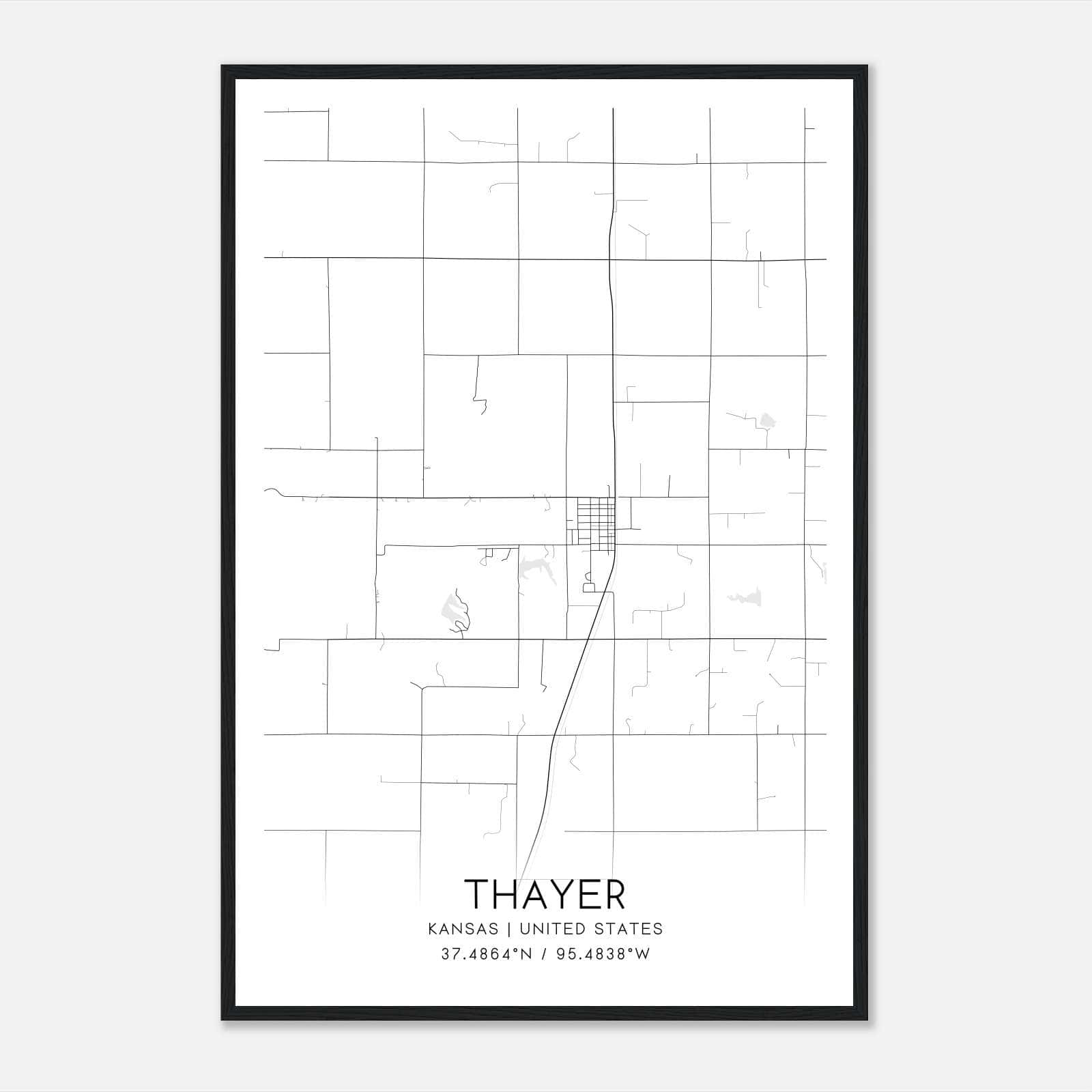 Thayer Kansas Map Poster, Modern Home Decor Wall Art Print Thayer Kansas Map Poster, Modern Home Decor Wall Art Print