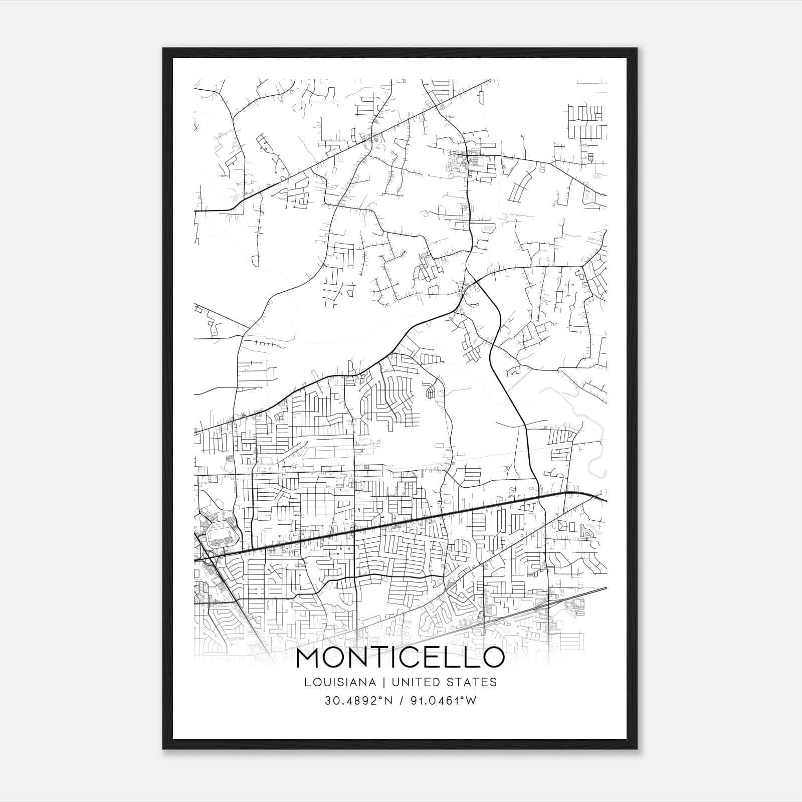 Monticello Louisiana Map Poster, Modern Home Decor Wall Art Print Monticello Louisiana Map Poster, Modern Home Decor Wall Art Print