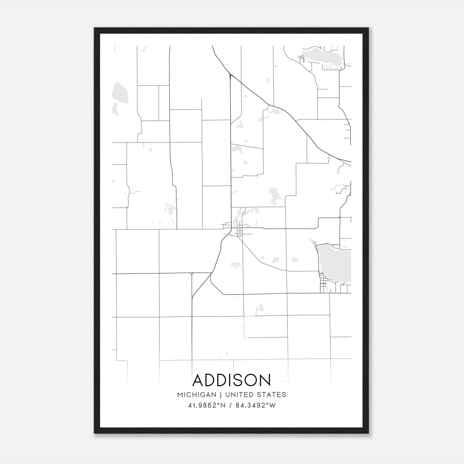 Addison Michigan Map Poster, Modern Home Decor Wall Art Print