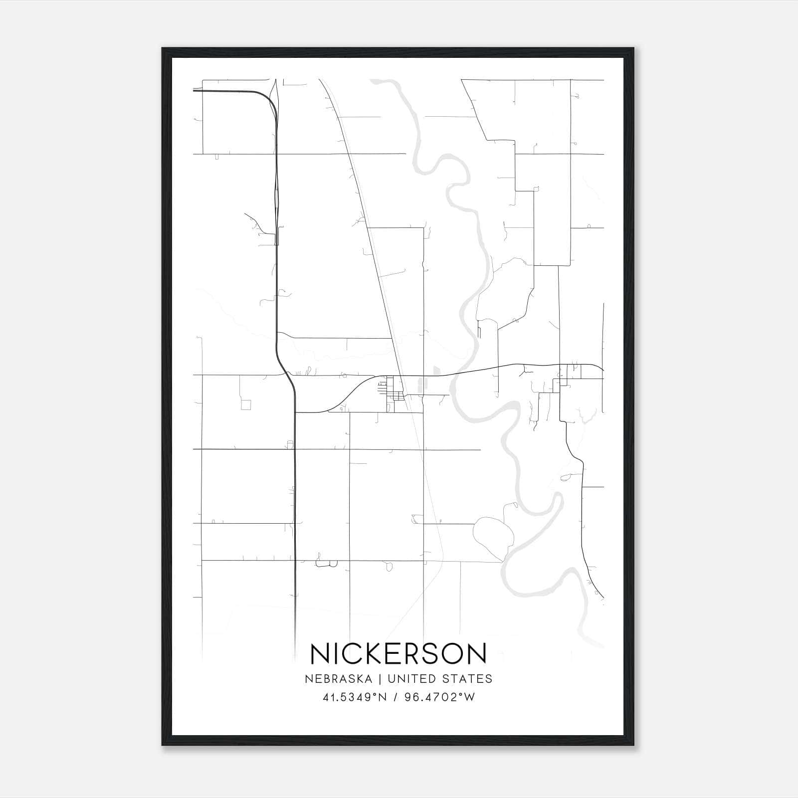 Nickerson Nebraska Map Poster, Modern Home Decor Wall Art Print Nickerson Nebraska Map Poster, Modern Home Decor Wall Art Print