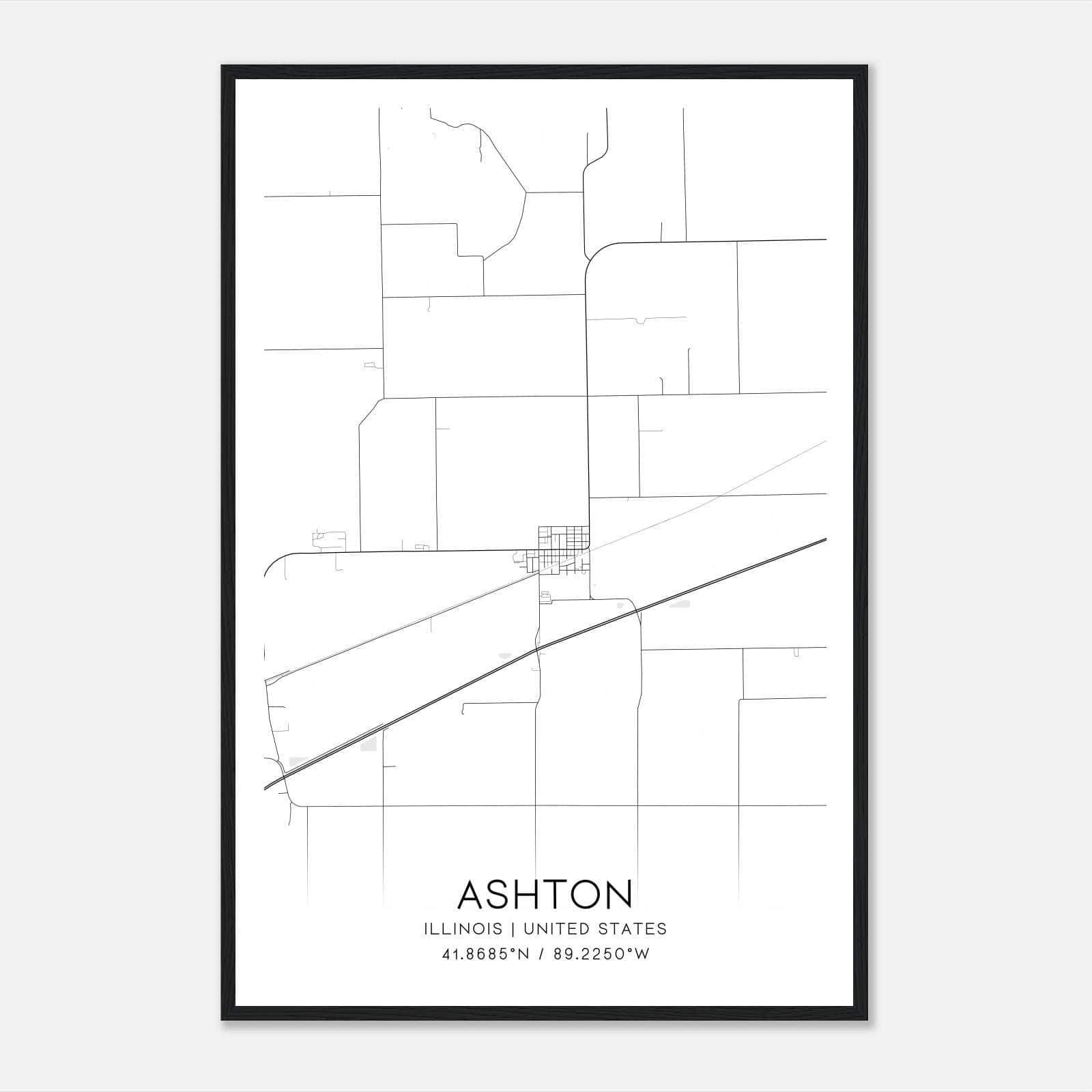 Ashton Illinois Map Poster, Modern Home Decor Wall Art Print Ashton Illinois Map Poster, Modern Home Decor Wall Art Print