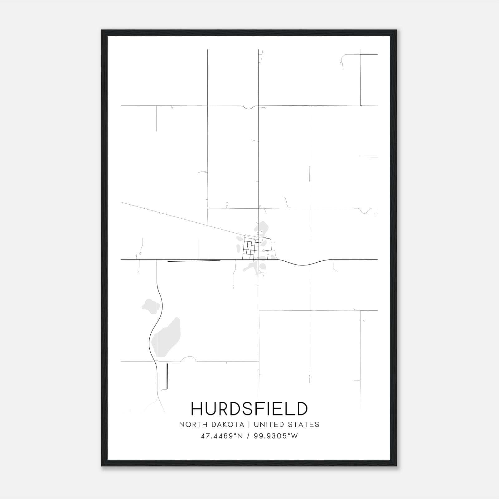 Hurdsfield North Dakota Map Poster, Modern Home Decor Wall Art Print Hurdsfield North Dakota Map Poster, Modern Home Decor Wall Art Print
