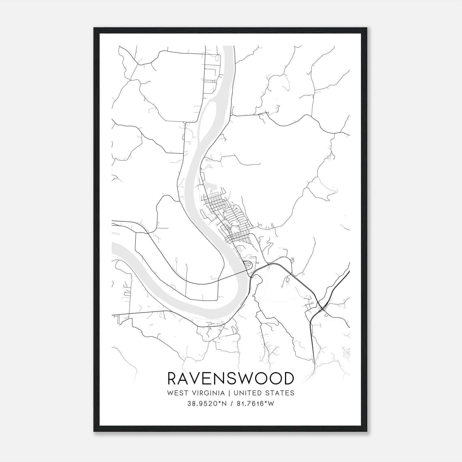 Ravenswood West Virginia Map Poster, Modern Home Decor Wall Art Print Ravenswood West Virginia Map Poster, Modern Home Decor Wall Art Print