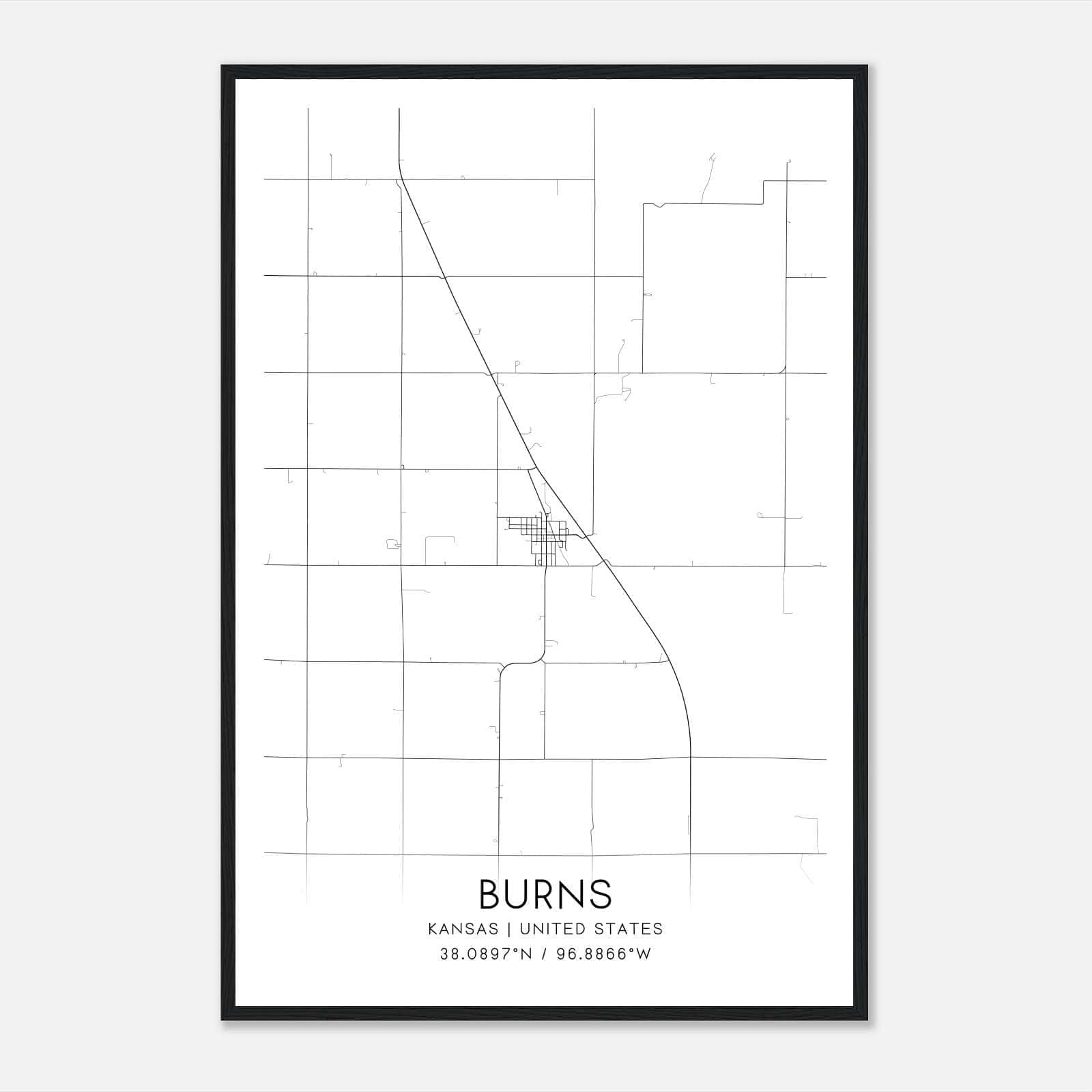 Burns Kansas Map Poster, Modern Home Decor Wall Art Print Burns Kansas Map Poster, Modern Home Decor Wall Art Print