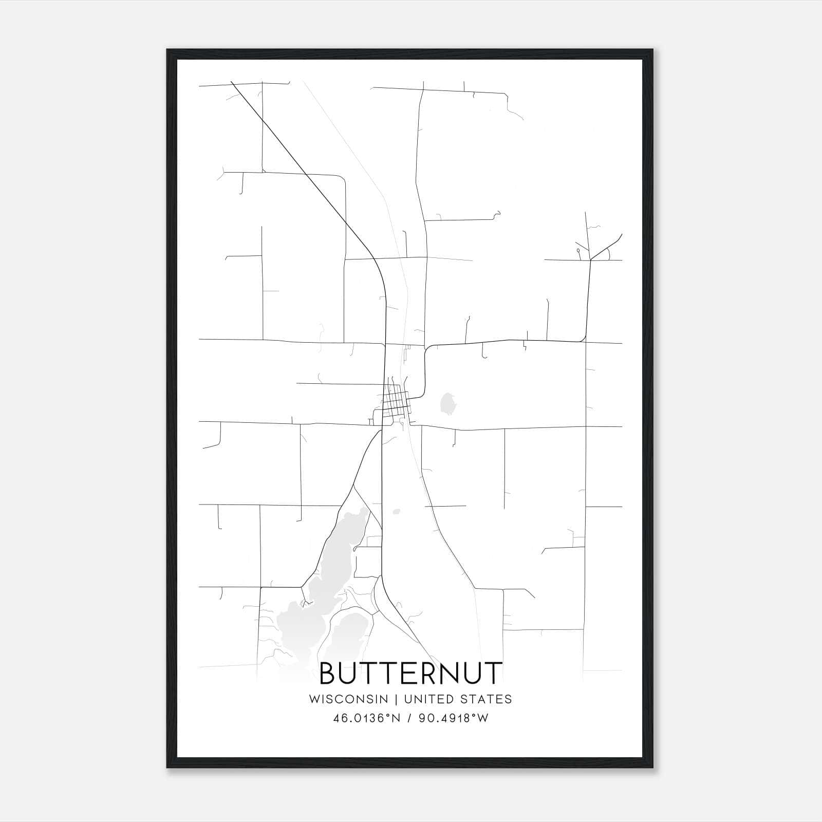 Butternut Wisconsin Map Poster, Modern Home Decor Wall Art Print Butternut Wisconsin Map Poster, Modern Home Decor Wall Art Print