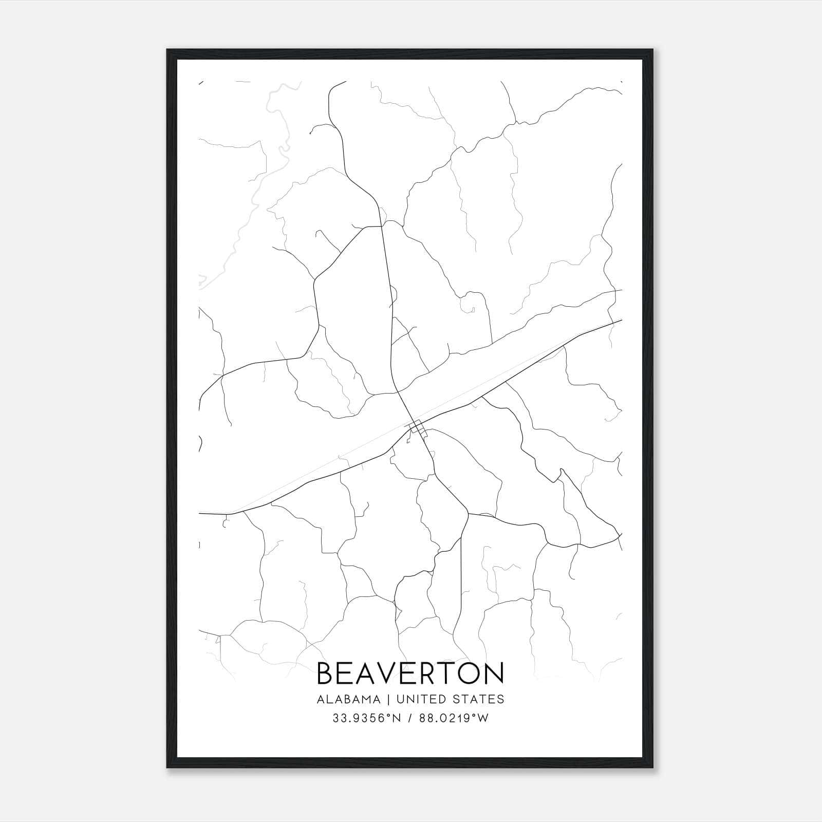 Beaverton Alabama Map Poster, Modern Home Decor Wall Art Print Beaverton Alabama Map Poster, Modern Home Decor Wall Art Print