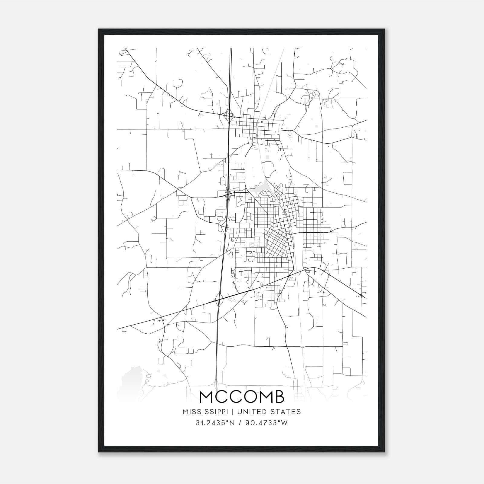 Mccomb Mississippi Map Poster, Modern Home Decor Wall Art Print Mccomb Mississippi Map Poster, Modern Home Decor Wall Art Print