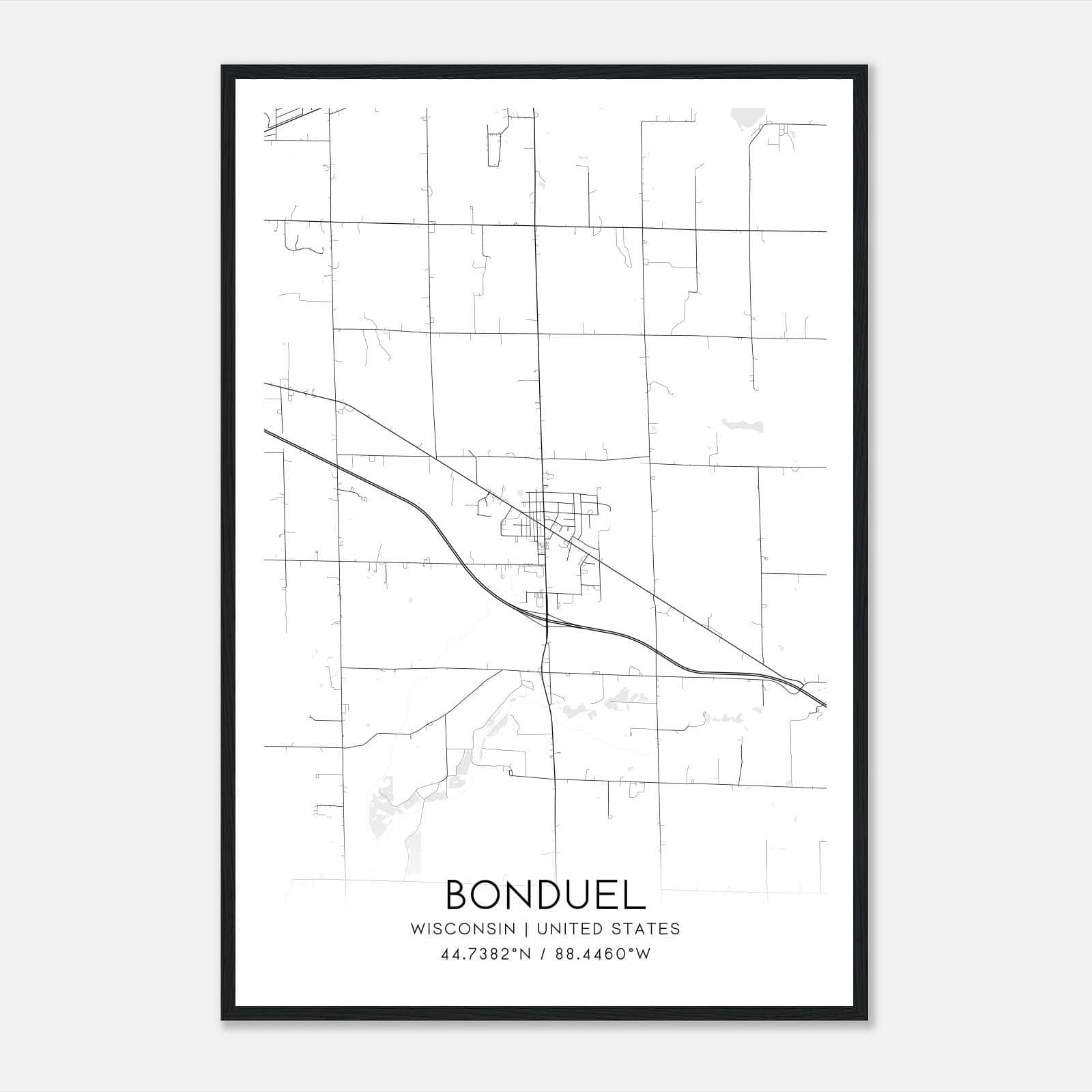 Bonduel Wisconsin Map Poster, Modern Home Decor Wall Art Print Bonduel Wisconsin Map Poster, Modern Home Decor Wall Art Print