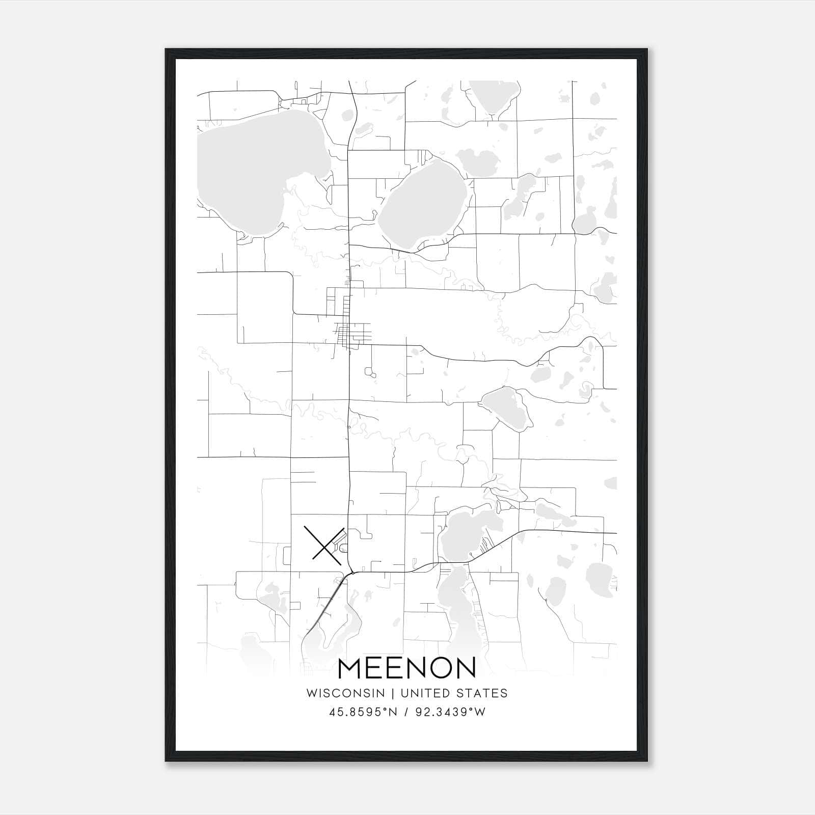 Meenon Wisconsin Map Poster, Modern Home Decor Wall Art Print Meenon Wisconsin Map Poster, Modern Home Decor Wall Art Print
