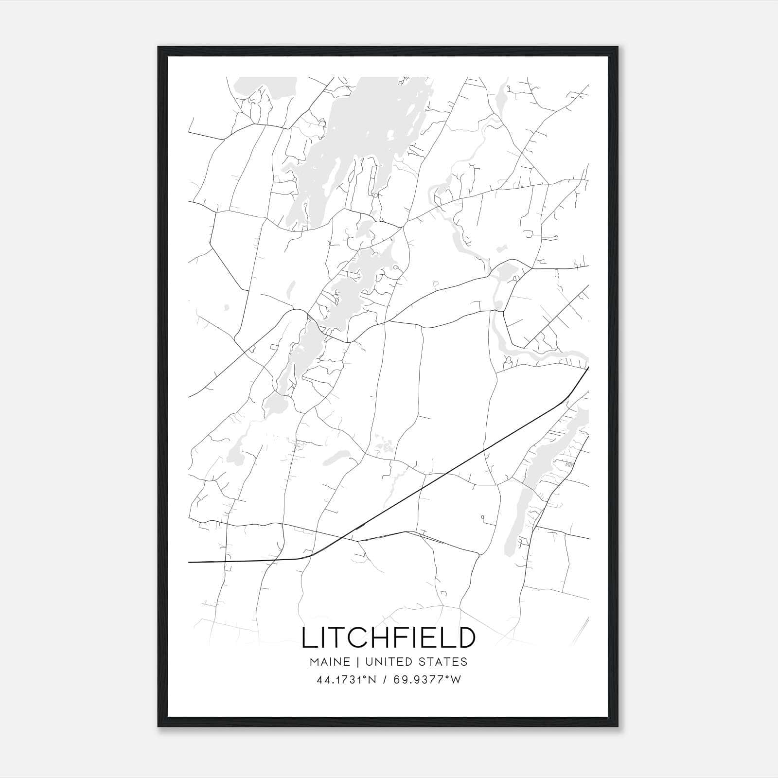 Litchfield Maine Map Poster, Modern Home Decor Wall Art Print Litchfield Maine Map Poster, Modern Home Decor Wall Art Print