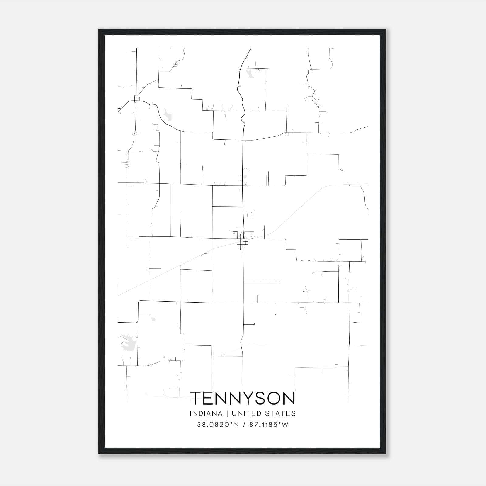 Tennyson Indiana Map Poster, Modern Home Decor Wall Art Print Tennyson Indiana Map Poster, Modern Home Decor Wall Art Print