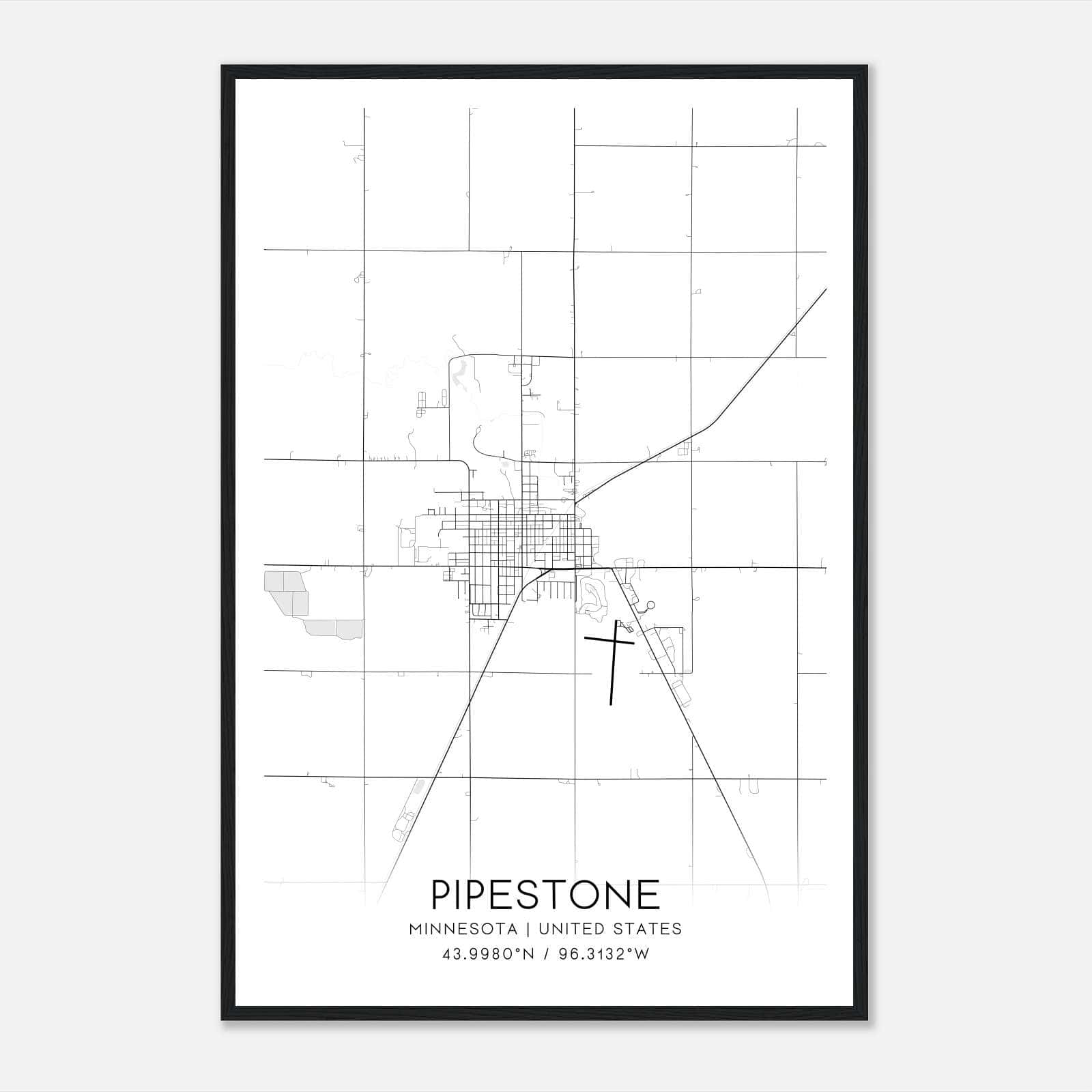 Pipestone Minnesota Map Poster, Modern Home Decor Wall Art Print Pipestone Minnesota Map Poster, Modern Home Decor Wall Art Print
