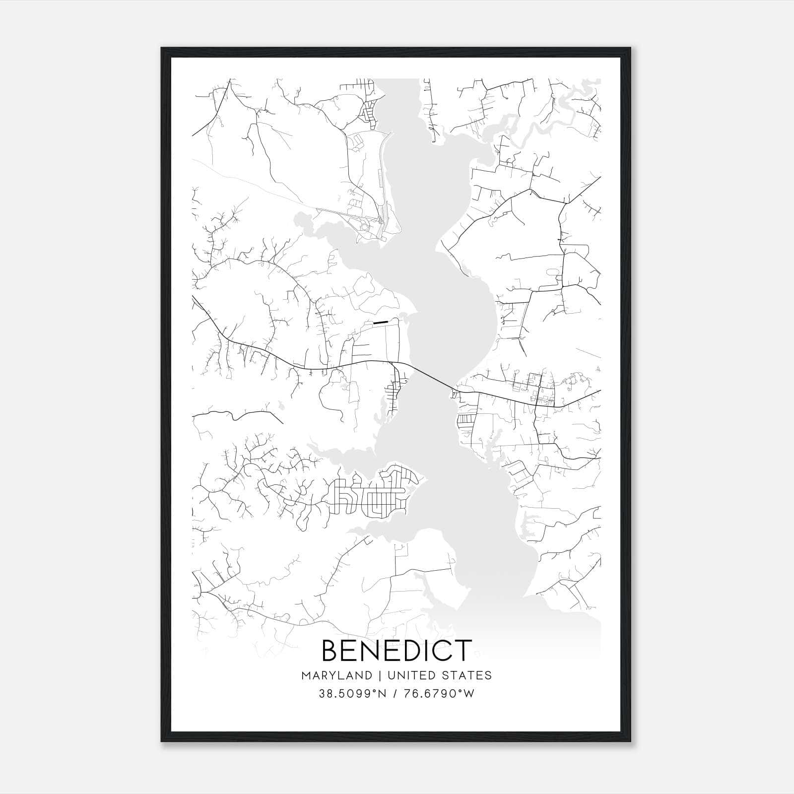 Benedict Maryland Map Poster, Modern Home Decor Wall Art Print Benedict Maryland Map Poster, Modern Home Decor Wall Art Print