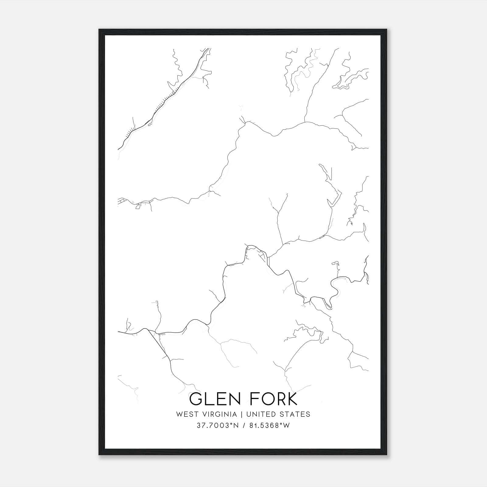 Glen Fork West Virginia Map Poster, Modern Home Decor Wall Art Print Glen Fork West Virginia Map Poster, Modern Home Decor Wall Art Print
