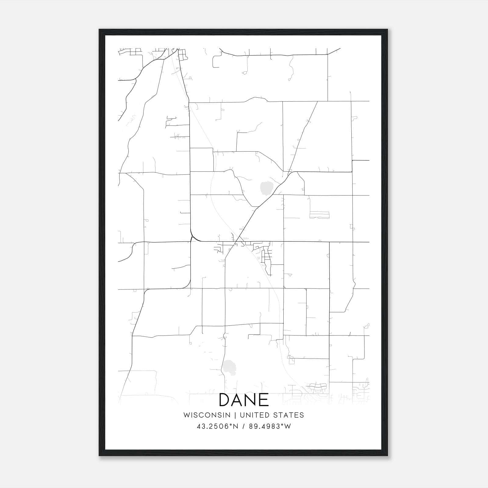 Dane Wisconsin Map Poster, Modern Home Decor Wall Art Print Dane Wisconsin Map Poster, Modern Home Decor Wall Art Print