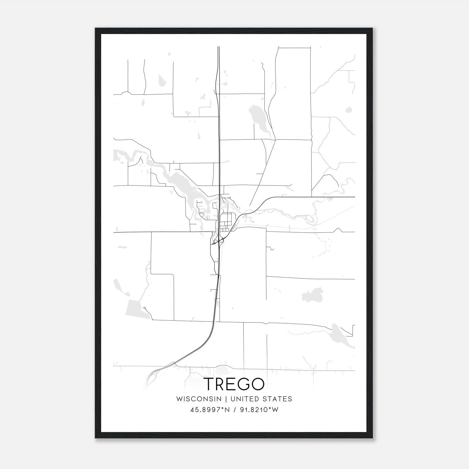 Trego Wisconsin Map Poster, Modern Home Decor Wall Art Print Trego Wisconsin Map Poster, Modern Home Decor Wall Art Print