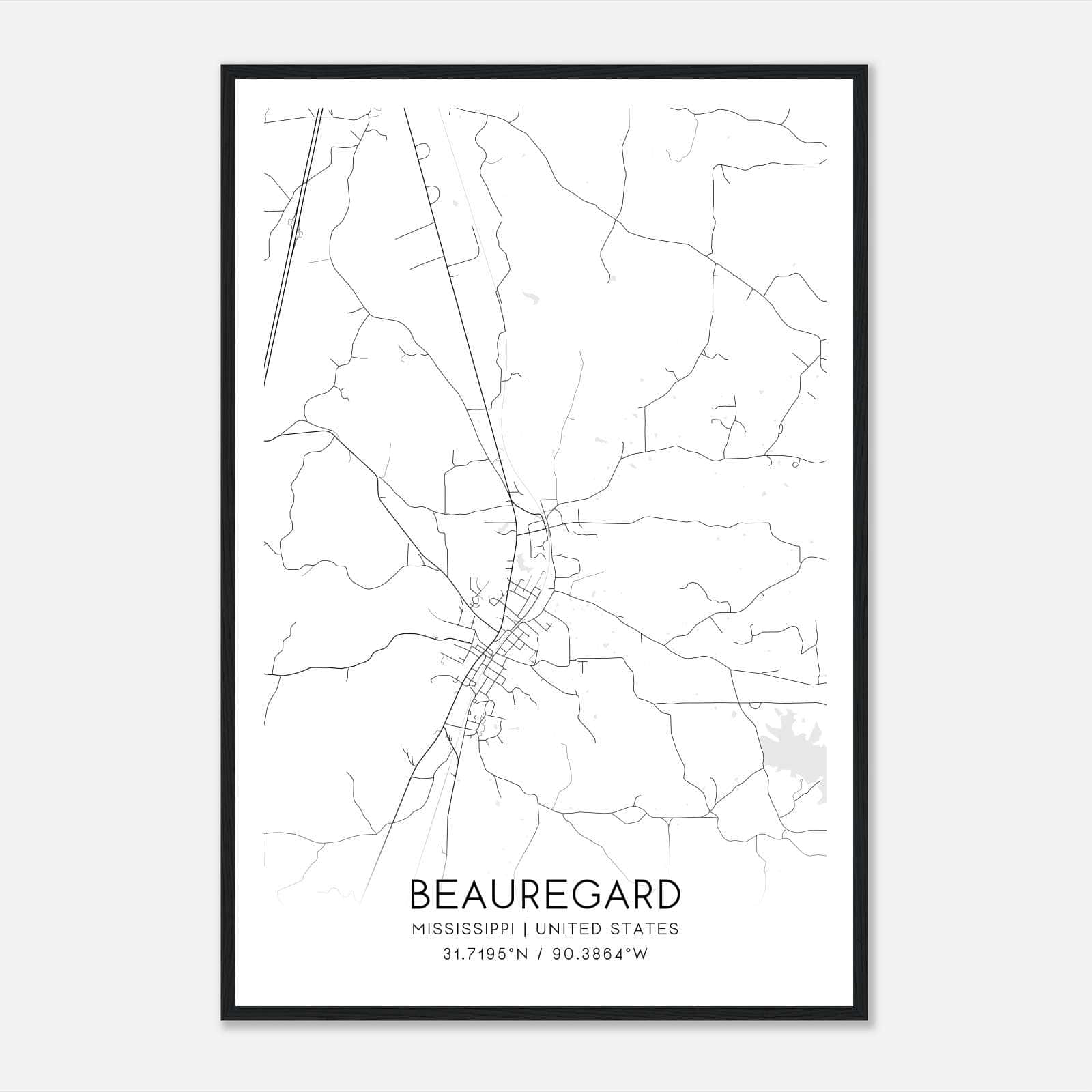 Beauregard Mississippi Map Poster, Modern Home Decor Wall Art Print Beauregard Mississippi Map Poster, Modern Home Decor Wall Art Print