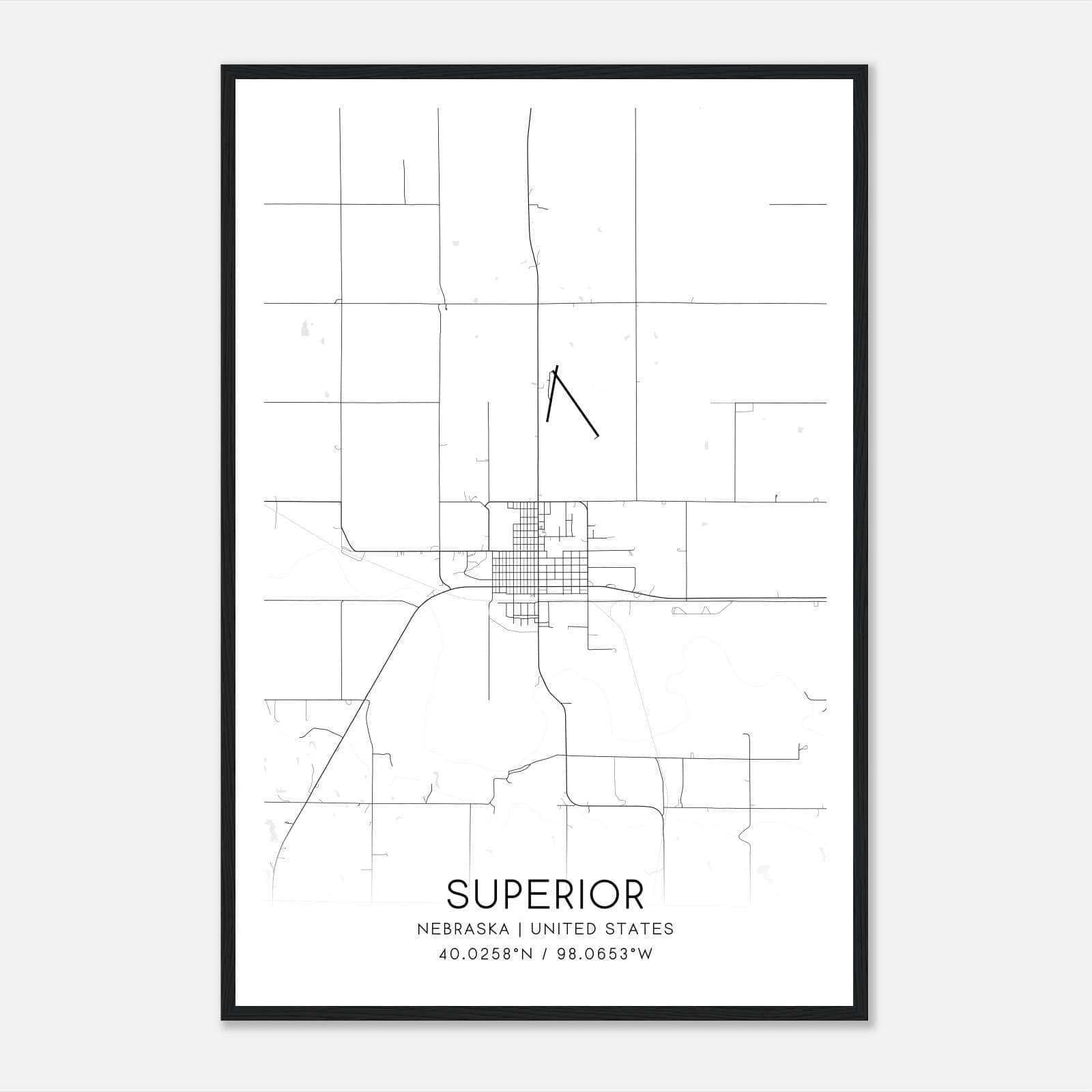 Superior Nebraska Map Poster, Modern Home Decor Wall Art Print Superior Nebraska Map Poster, Modern Home Decor Wall Art Print
