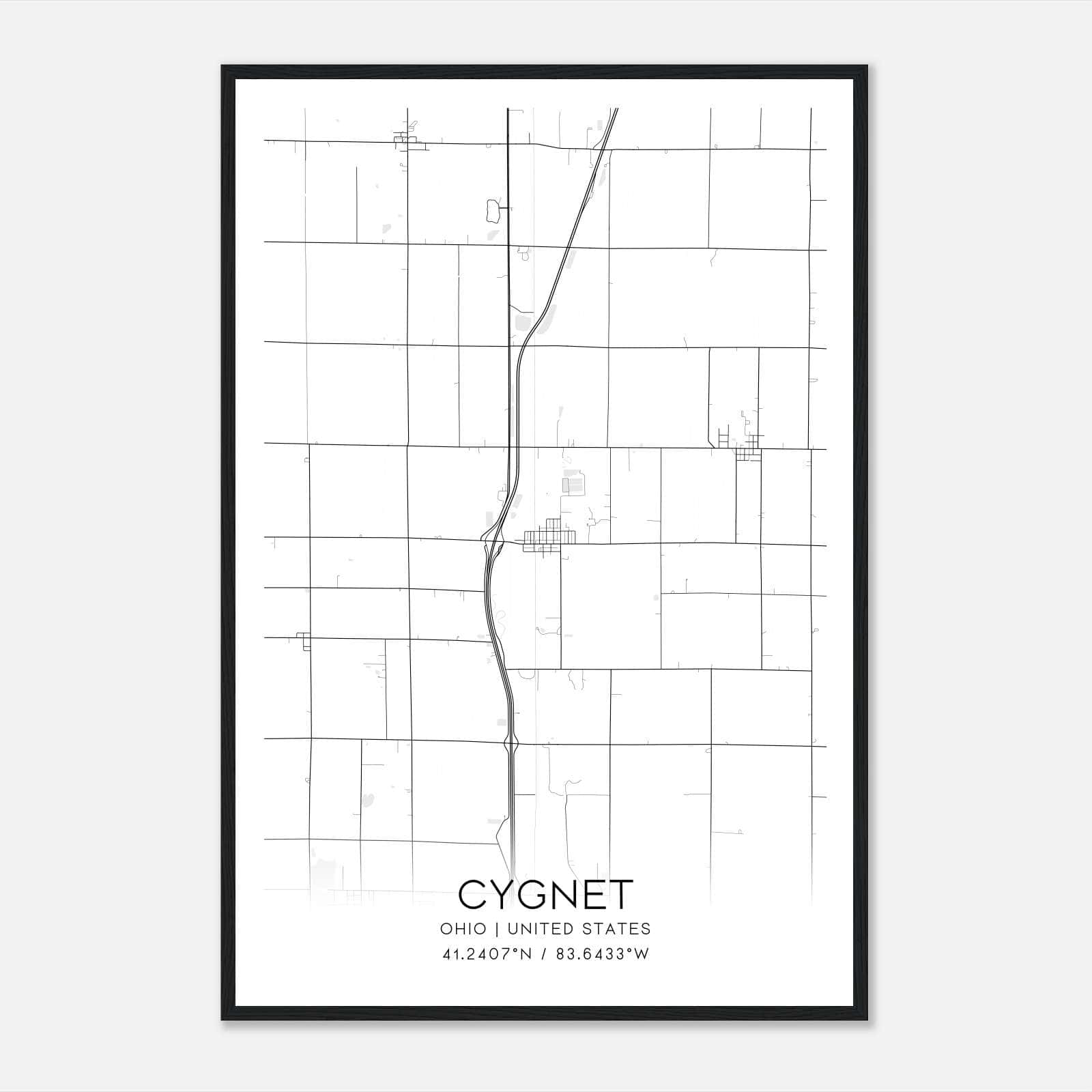 Cygnet Ohio Map Poster, Modern Home Decor Wall Art Print Cygnet Ohio Map Poster, Modern Home Decor Wall Art Print