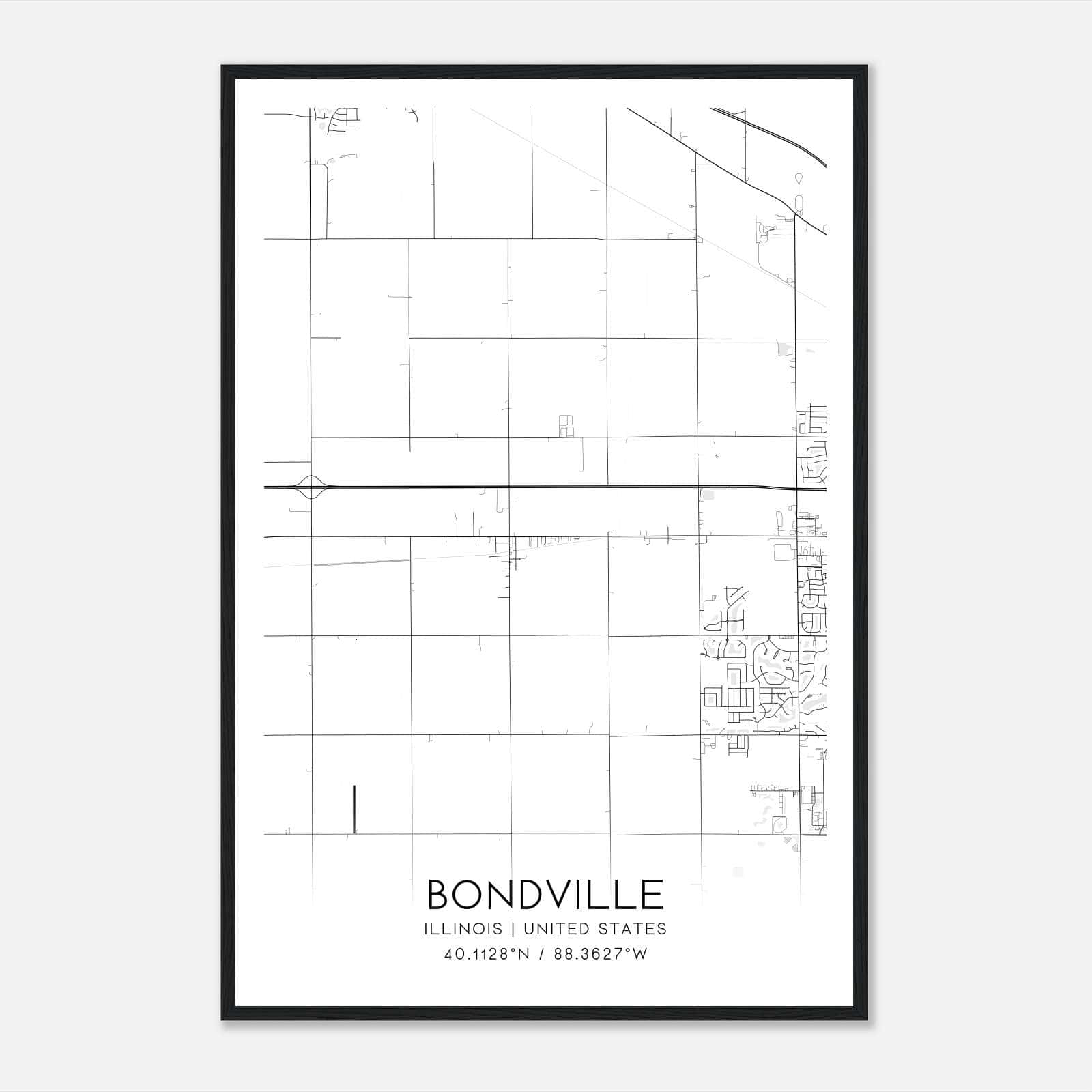Bondville Illinois Map Poster, Modern Home Decor Wall Art Print Bondville Illinois Map Poster, Modern Home Decor Wall Art Print