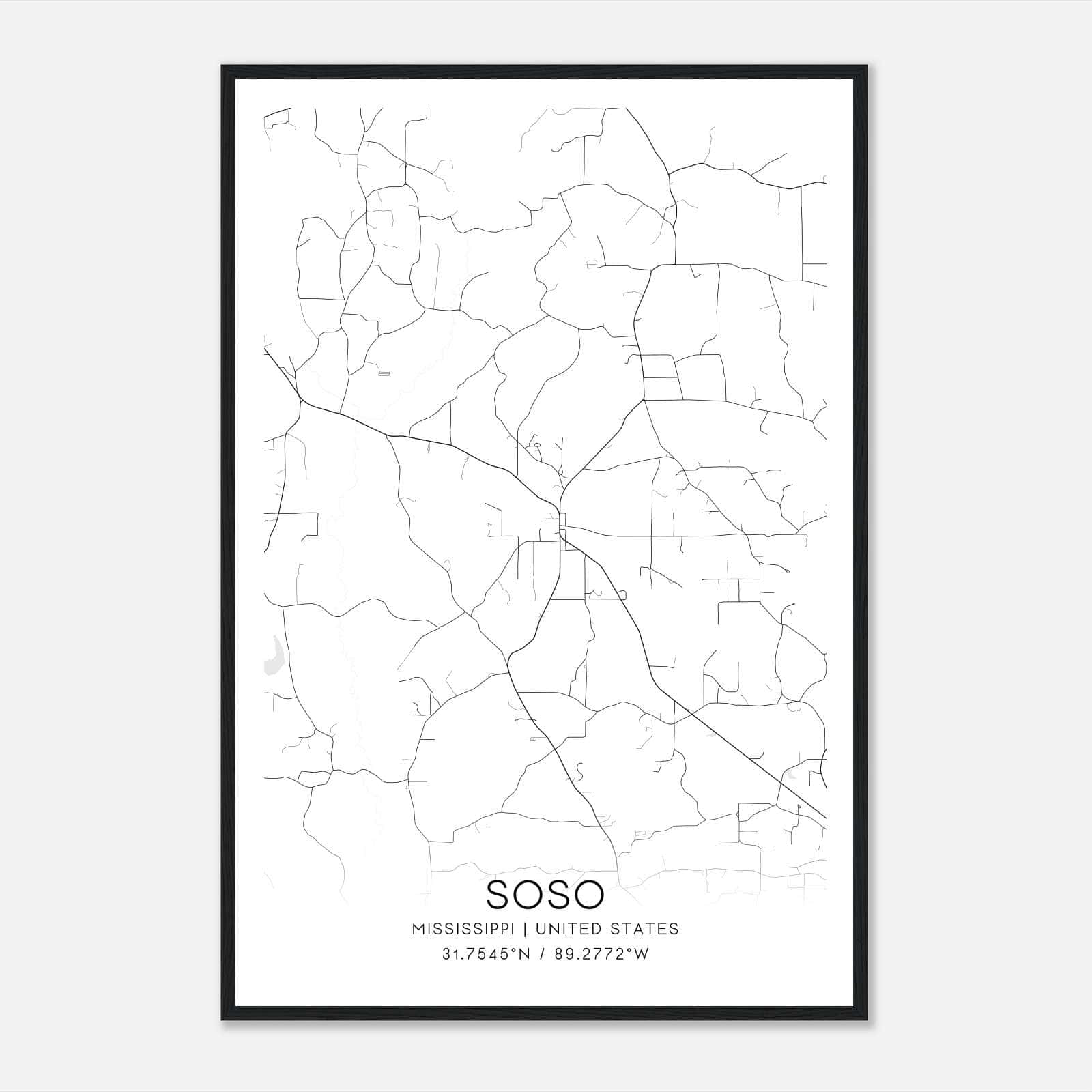 Soso Mississippi Map Poster, Modern Home Decor Wall Art Print Soso Mississippi Map Poster, Modern Home Decor Wall Art Print