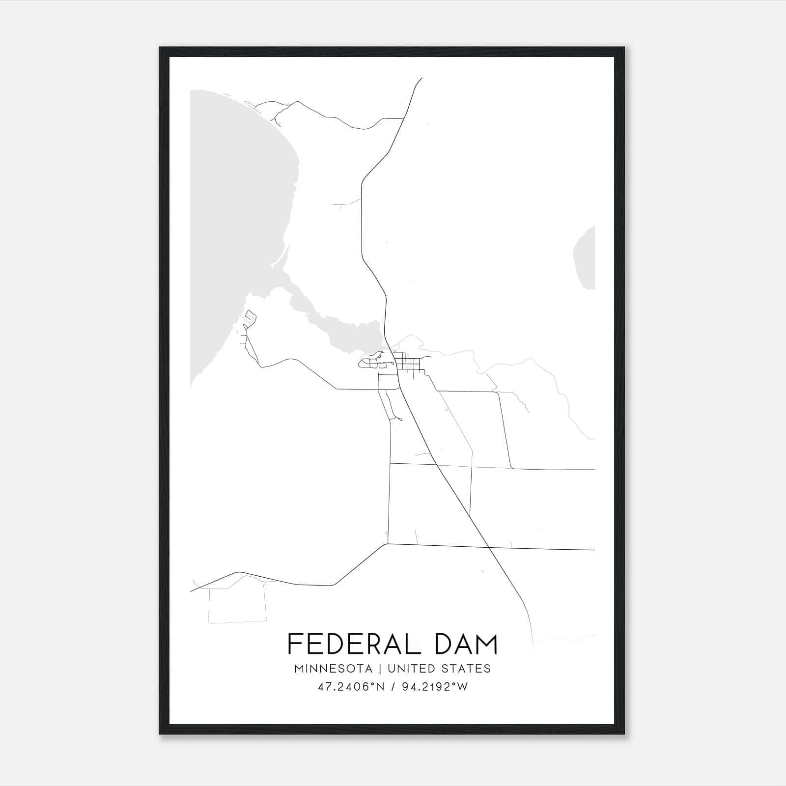 Federal Dam Minnesota Map Poster, Modern Home Decor Wall Art Print Federal Dam Minnesota Map Poster, Modern Home Decor Wall Art Print