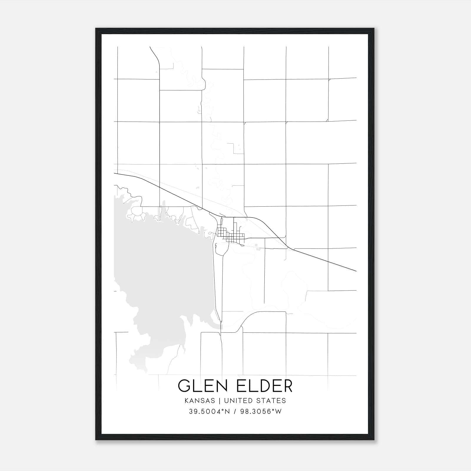 Glen Elder Kansas Map Poster, Modern Home Decor Wall Art Print Glen Elder Kansas Map Poster, Modern Home Decor Wall Art Print