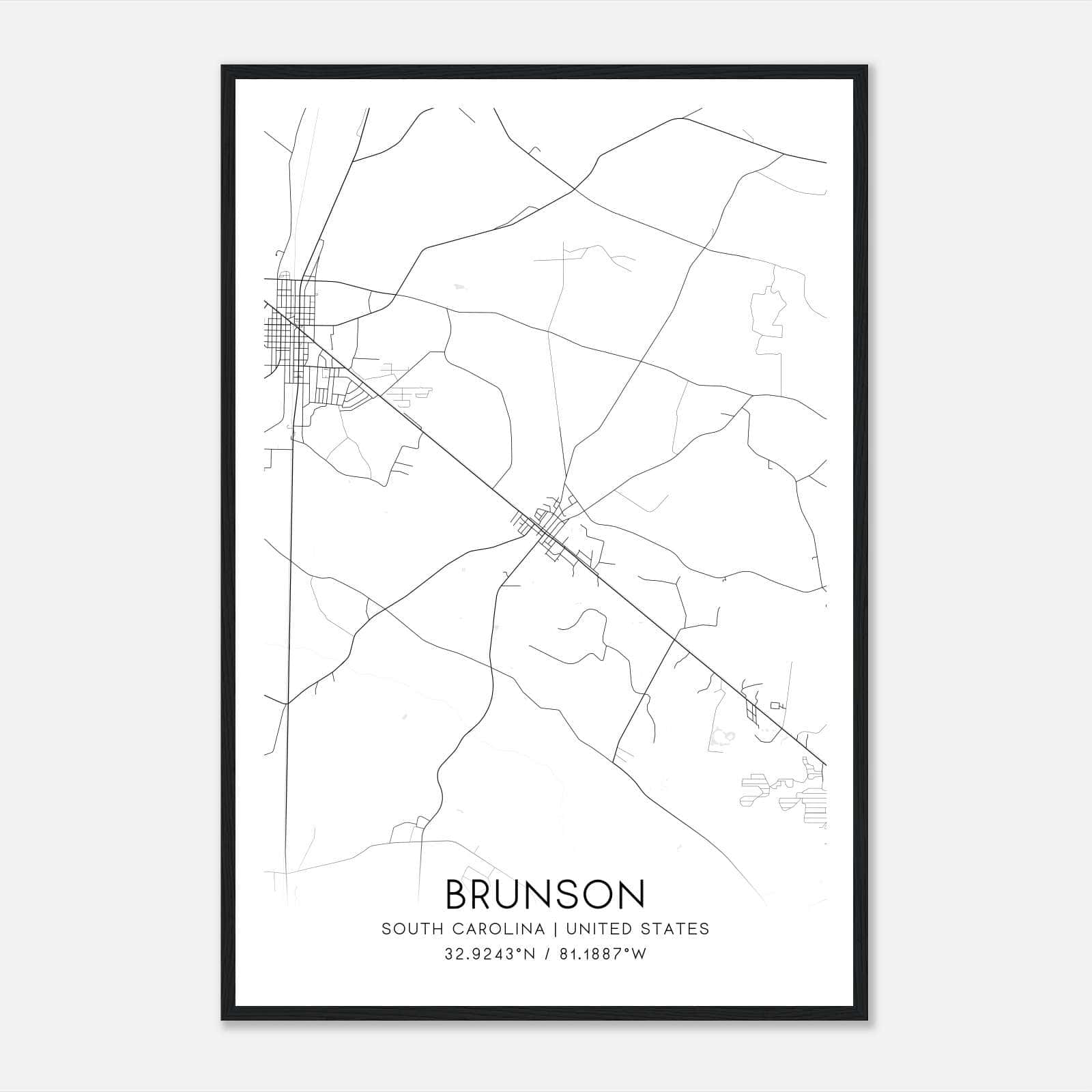 Brunson South Carolina Map Poster, Modern Home Decor Wall Art Print Brunson South Carolina Map Poster, Modern Home Decor Wall Art Print