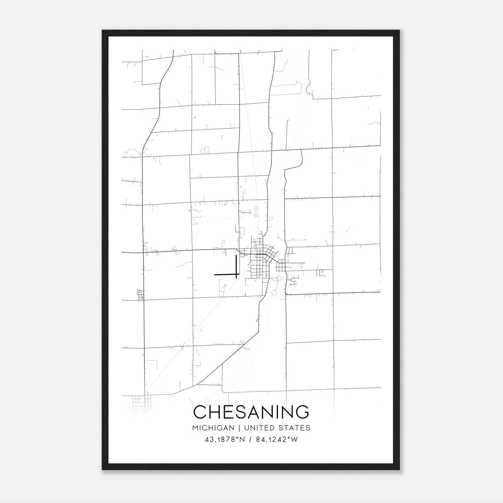 Chesaning Michigan Map Poster, Modern Home Decor Wall Art Print Chesaning Michigan Map Poster, Modern Home Decor Wall Art Print
