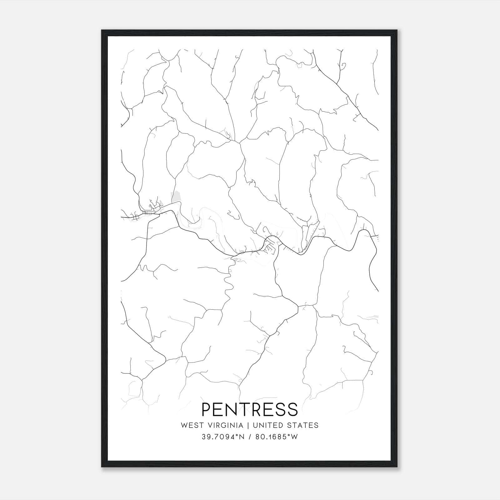Pentress West Virginia Map Poster, Modern Home Decor Wall Art Print Pentress West Virginia Map Poster, Modern Home Decor Wall Art Print