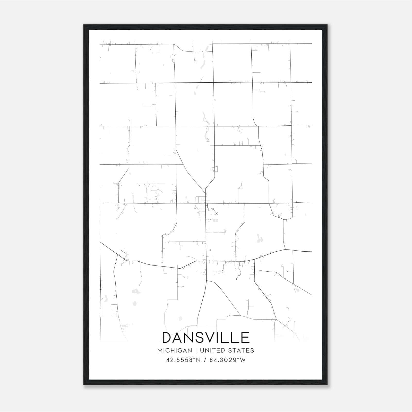Dansville Michigan Map Poster, Modern Home Decor Wall Art Print Dansville Michigan Map Poster, Modern Home Decor Wall Art Print