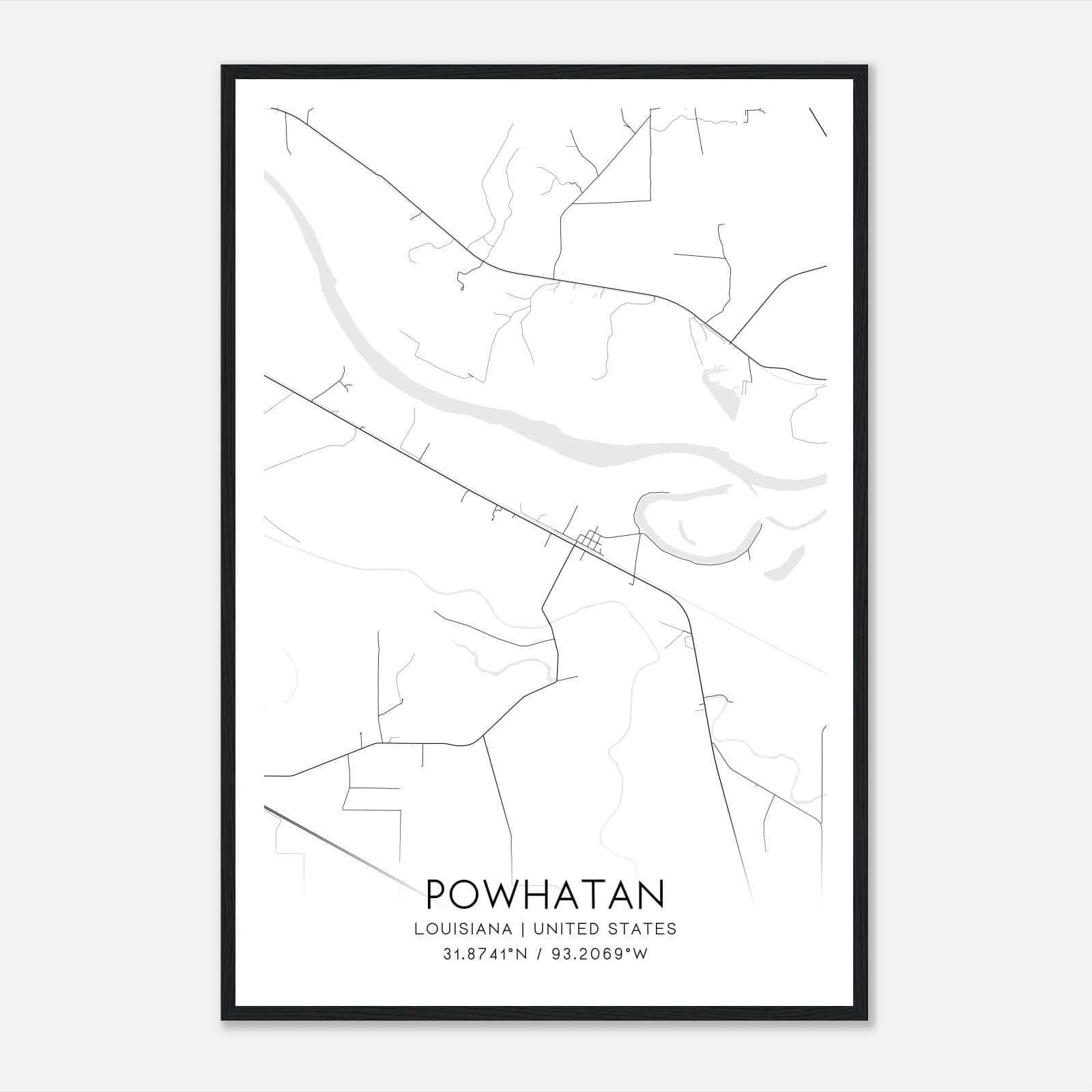 Powhatan Louisiana Map Poster, Modern Home Decor Wall Art Print Powhatan Louisiana Map Poster, Modern Home Decor Wall Art Print